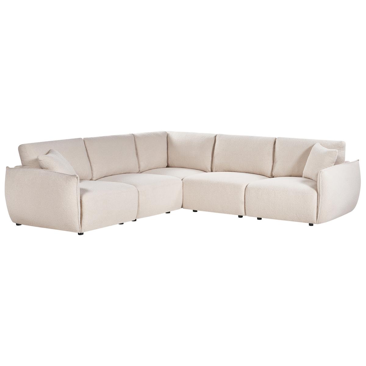 ECKSOFA Modul 5-Sitzer Bouclé Cremeweiß linksseitig Mesnali - Creme, Textil (268/268cm) - Beliani