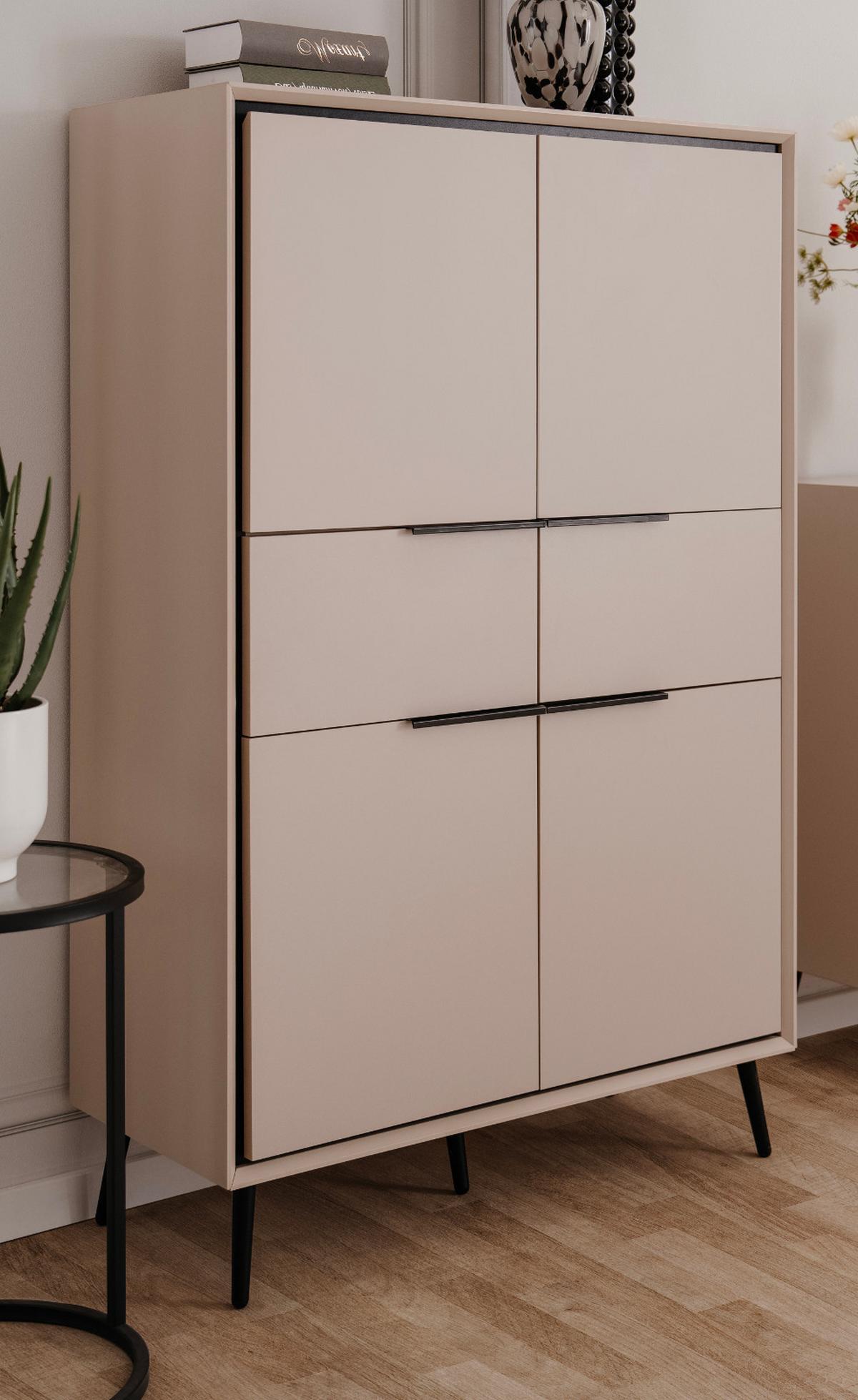 HIGHBOARD Sand und Schwarz 90 x 140 cm, Schrank mit Soft-Close-Funktion - Sandfarben/Schwarz, Holzwerkstoff/Kunststoff (90/140/38cm) - Furn.Design