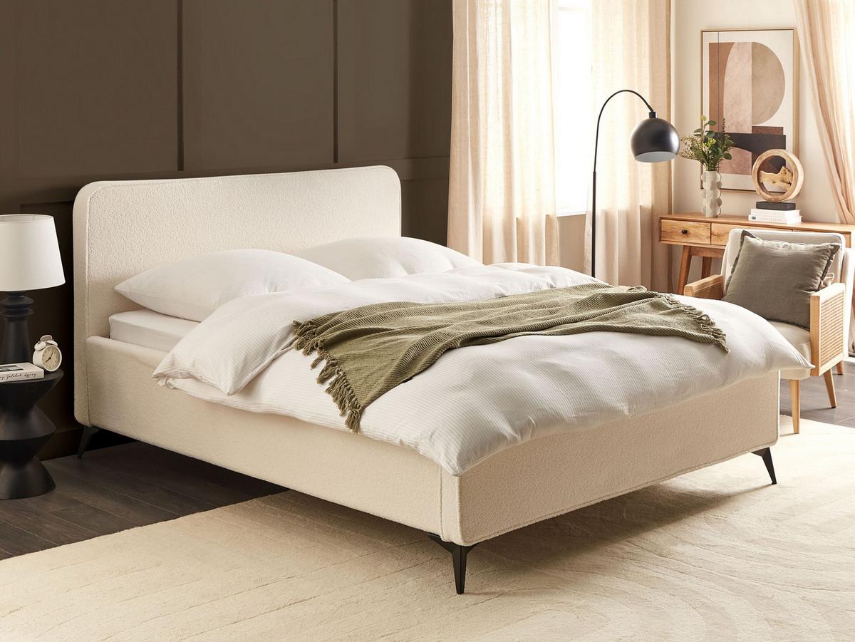 POLSTERBETT mit Lattenrost 160x200 cm Cremeweiß Valognes - Creme, Textil (160/200cm) - Beliani