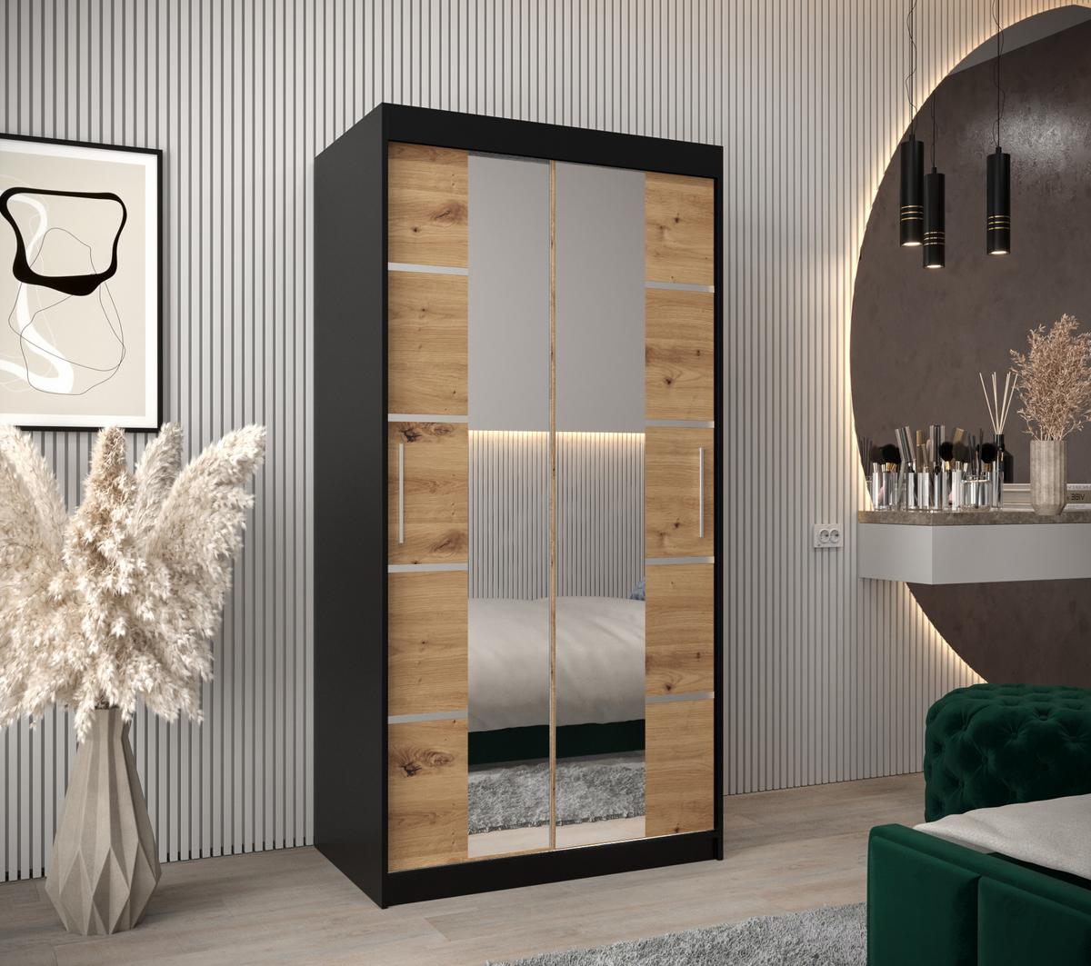SCHWEBETÜRENSCHRANK 200/100/62 2-türig - Silberfarben/Schwarz, Holz/Kunststoff (100/200/62cm) - MÖBEL KRYSPOL