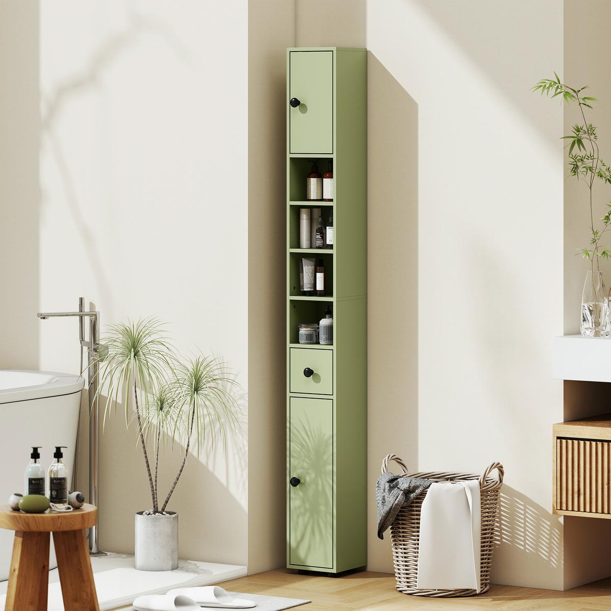 BADEZIMMERSCHRANK Spanplatte Grün - Schwarz/Grün, Karton/Holzwerkstoff (20/180/20cm) - Kleankin