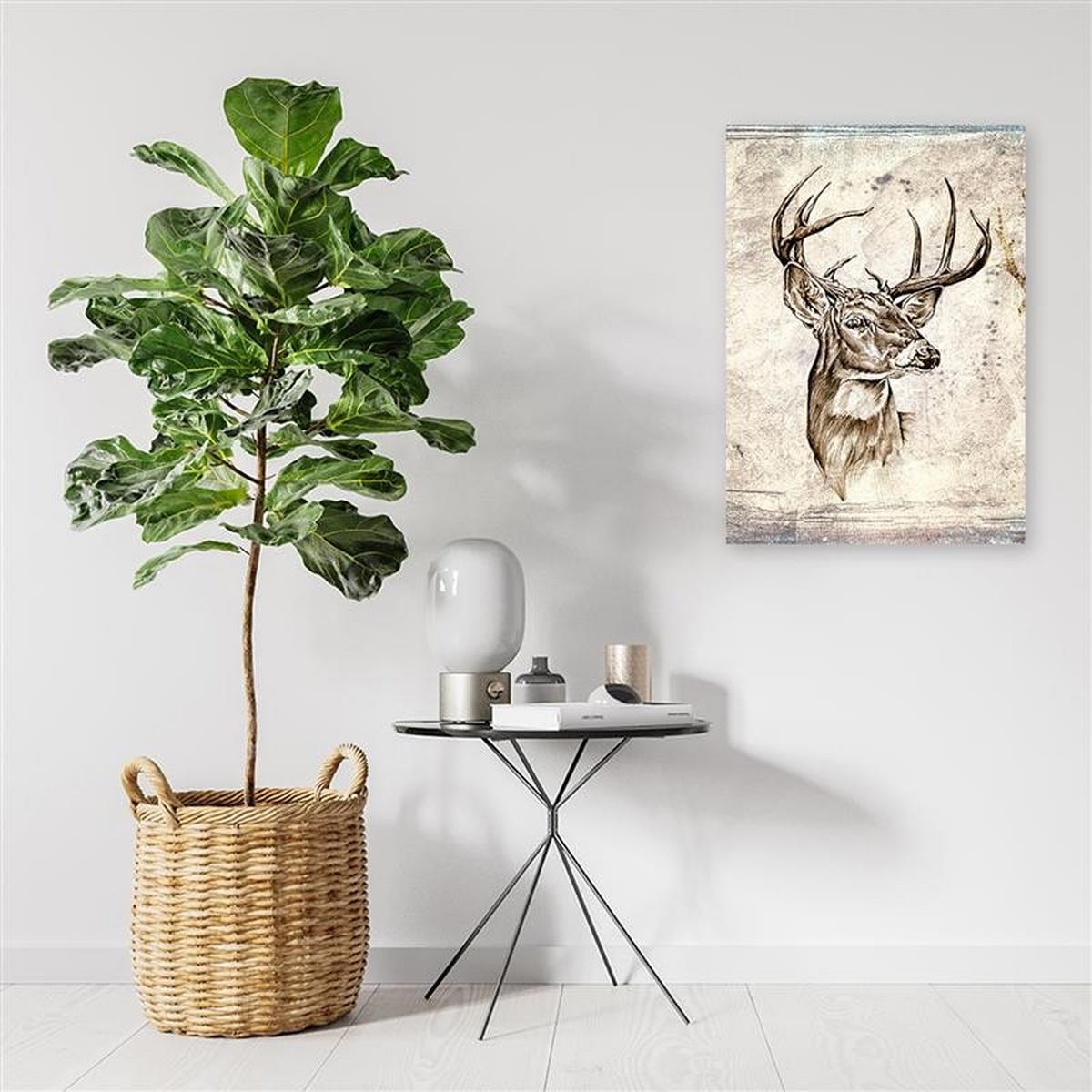 LEINWANDBILD Hirsch-Skizze 1-teilig - Grau, Textil (40/60cm) - Feeby