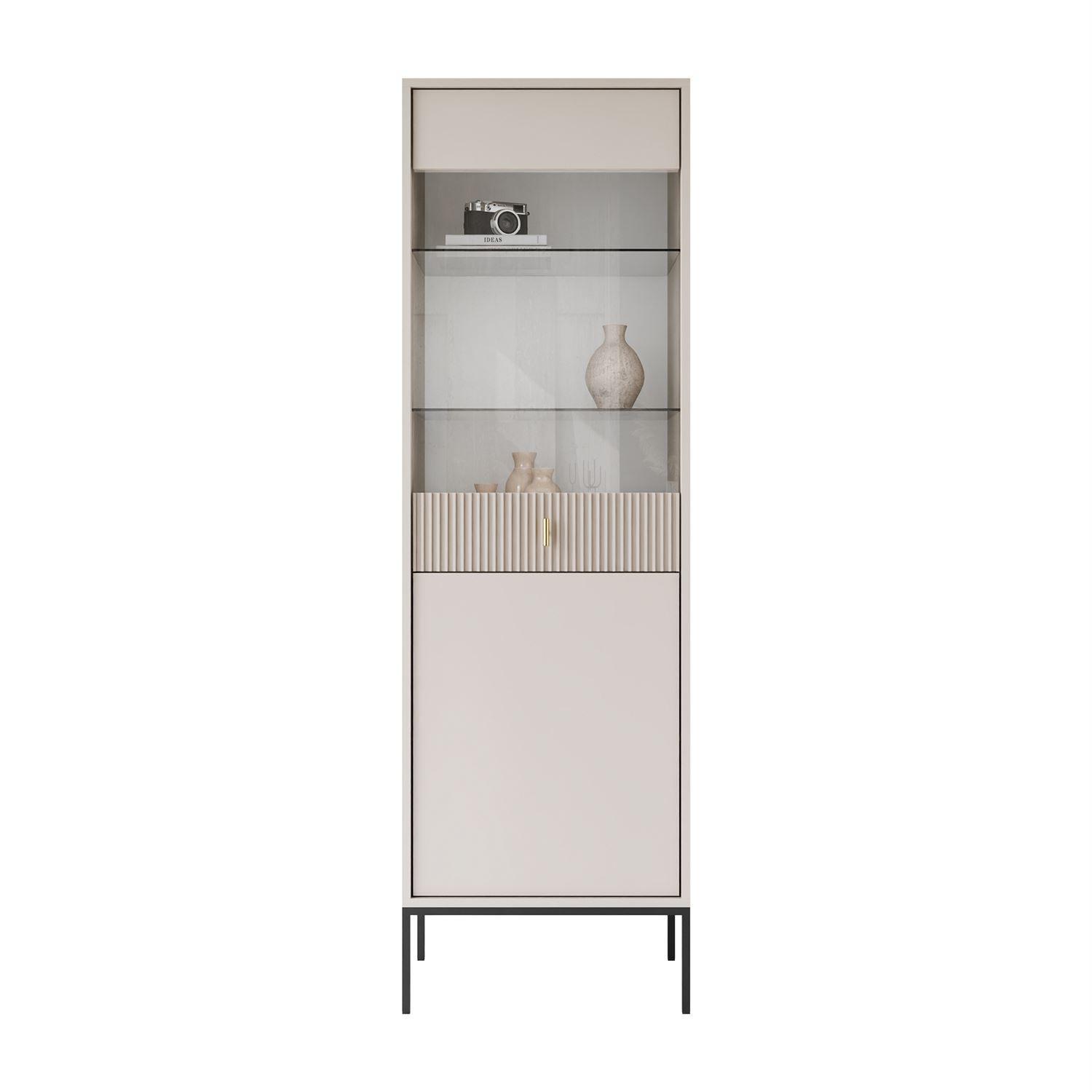 VITRINE MIDNIGHT mit Glastür auf Gestell kaschmir - Kaschmir/Schwarz, Holzwerkstoff (54/175/39cm) - Lookway