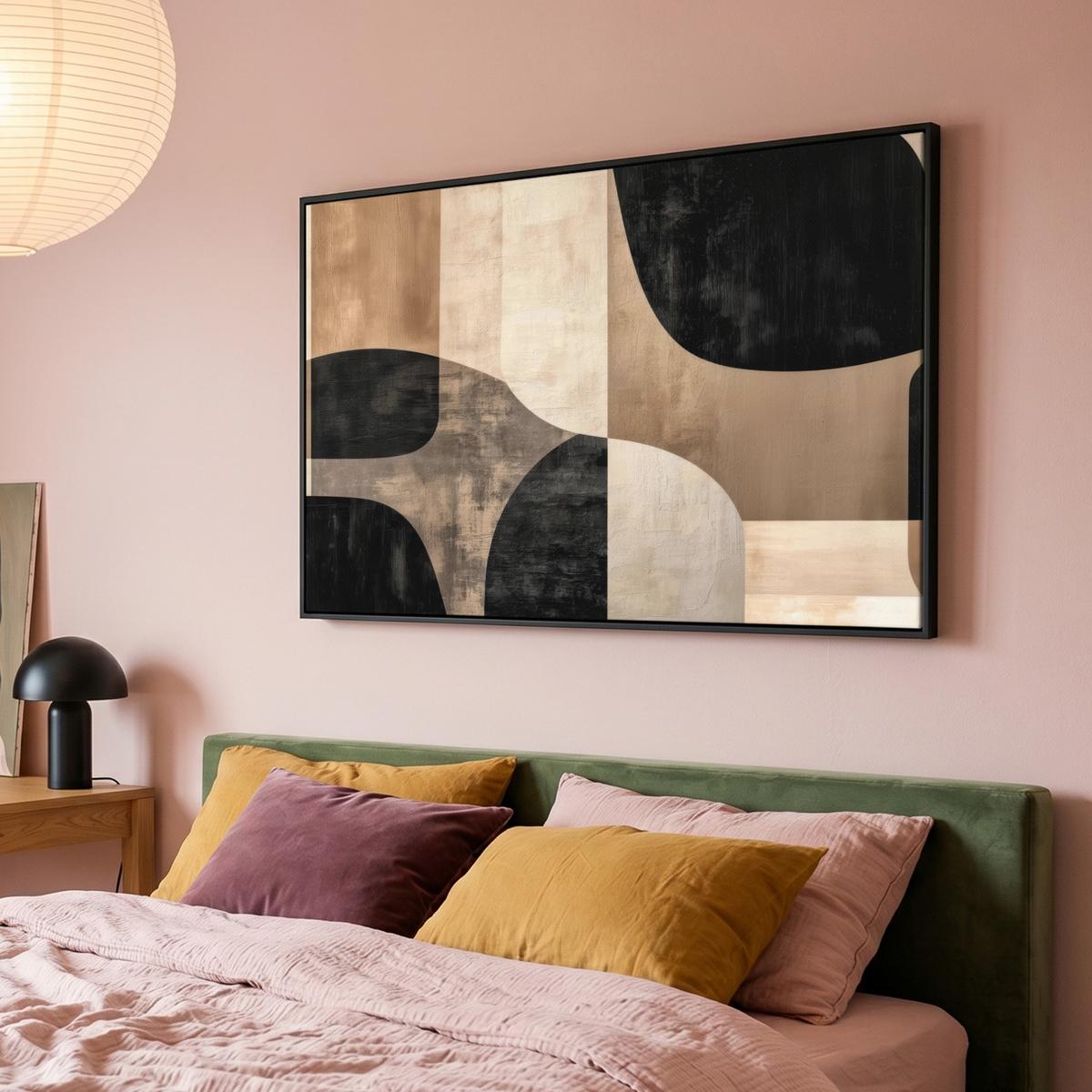 LEINWAND Bilder mit Rahmen - Abstrakt - Flugzeuge - Schwarz - Rund - 140x90 - Beige, Textil (140/90cm) - MuchoWow