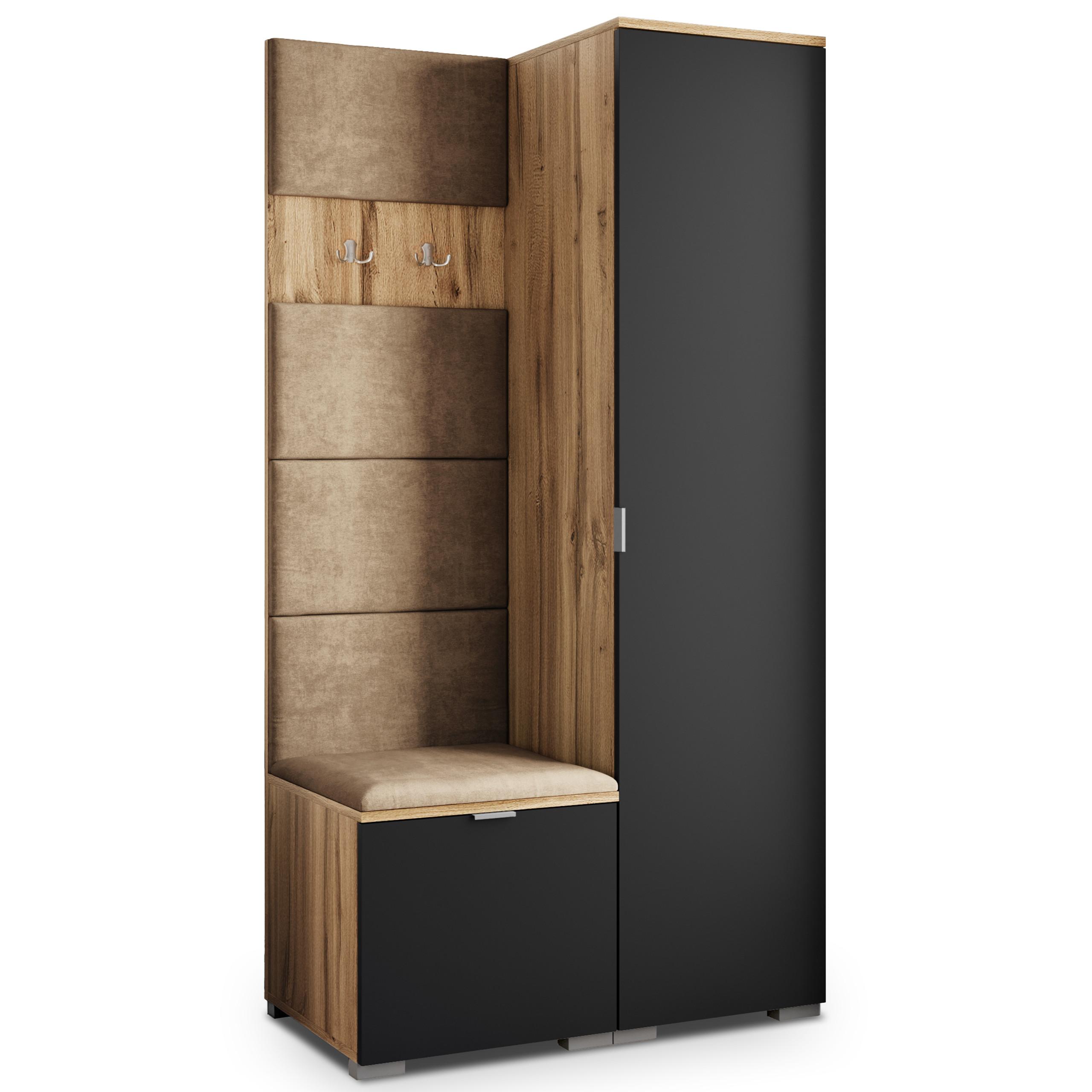 GARDEROBENSCHRANK LORI 95/181/51 cm Modern Garderobe-Set Eiche Wotan - Eiche Wotan/Schwarz, Holzwerkstoff (95/181/51cm) - MASSENO