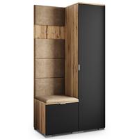 GARDEROBENSCHRANK LORI 95/181/51 cm Modern Garderobe-Set Eiche Wotan - Eiche Wotan/Schwarz, Holzwerkstoff (95/181/51cm) - MASSENO