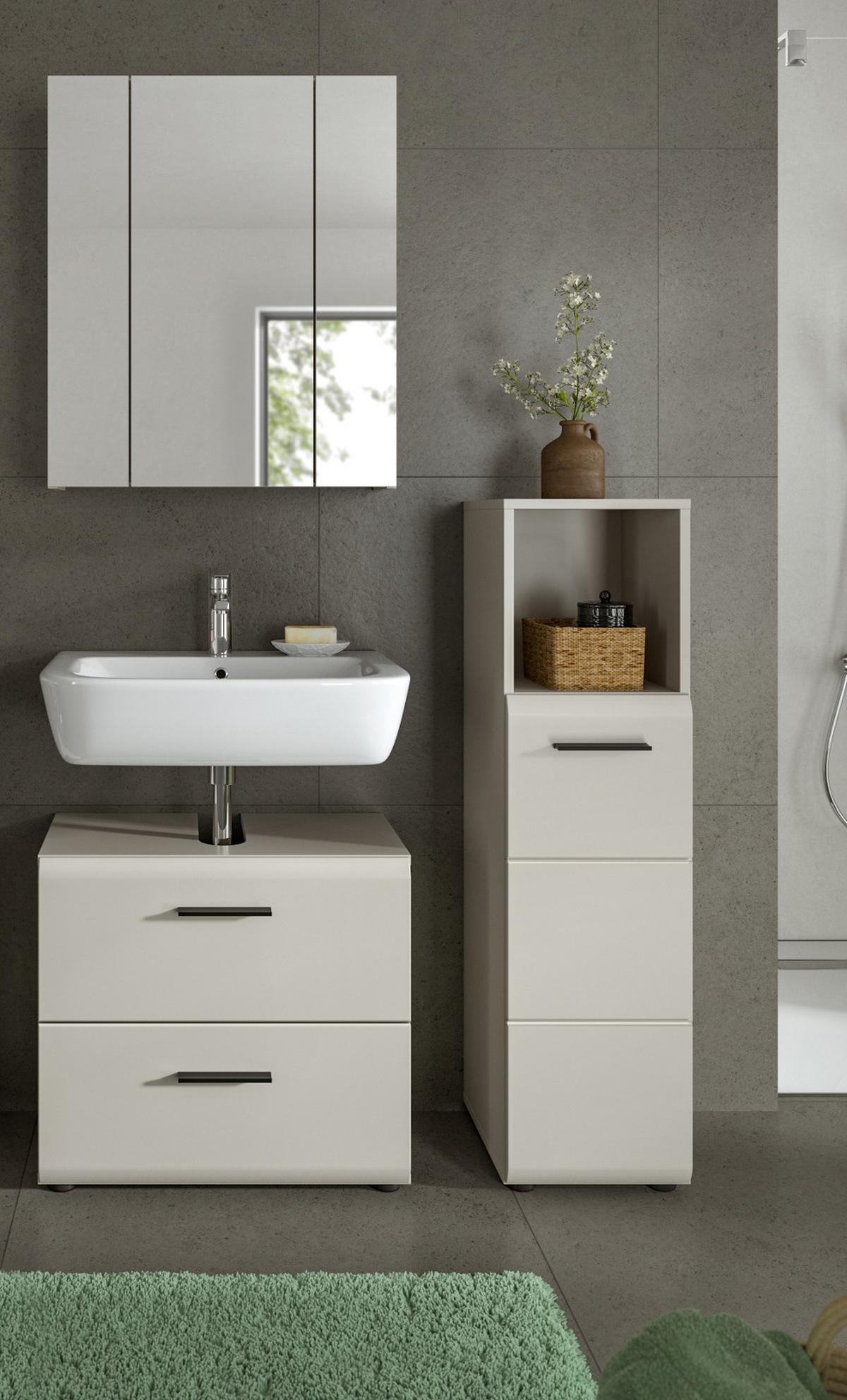 BADMÖBEL-SET Kaschmir 3-teilig 105 cm, Badkombination in modernem Design - Kaschmir/Schwarz, Glas/Holzwerkstoff (105/185/30cm) - Inn.Furn