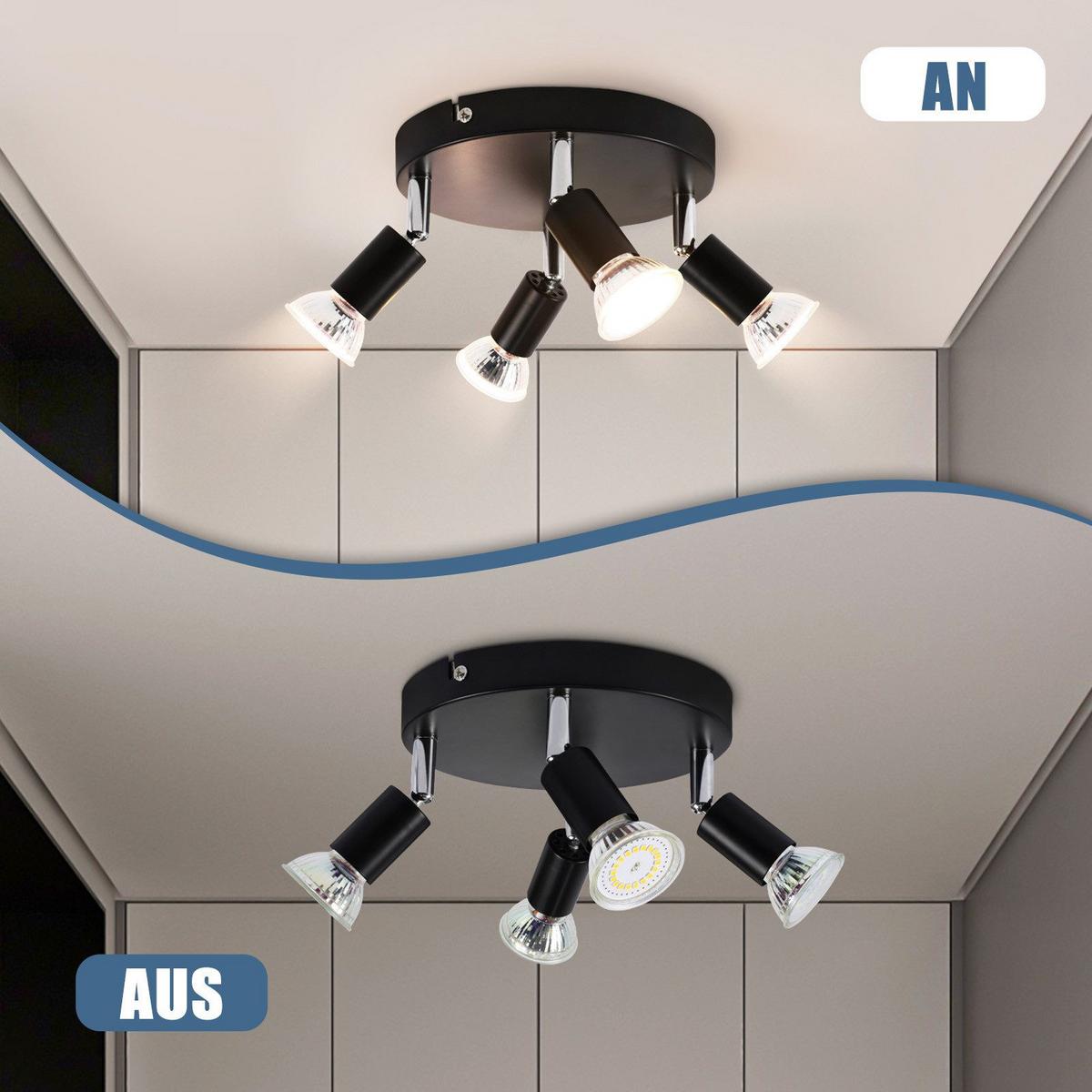 DECKENSTRAHLER Birtha 4-flammig 18/18/11 cm - Schwarz, Metall (18/18/11cm) - Nettlife