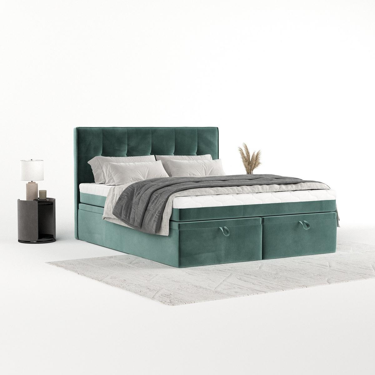BOXBETT Arivo 180/200 cm Türkis im Kronos Stoff - Türkis/Schwarz, Holz/Holzwerkstoff (180/200cm) - AltaBeds
