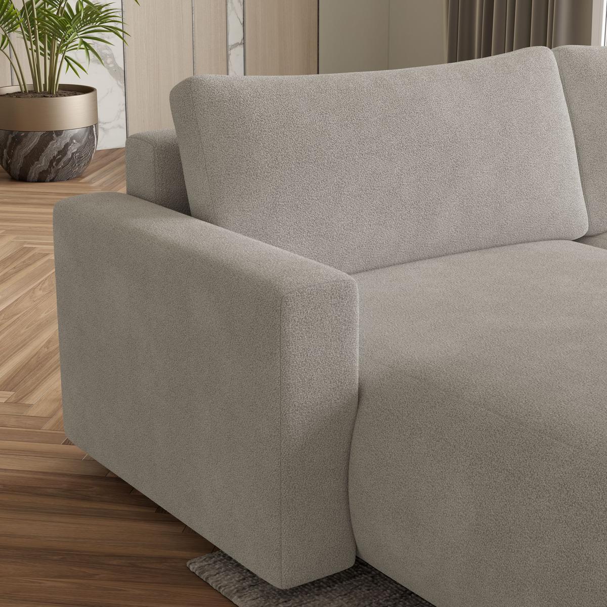 ECKSOFA TURIN N Blau Bucle-Stoff mit Schlaffunktion - Blau/Grau, Holz/Kunststoff (265/183cm) - MASSENO