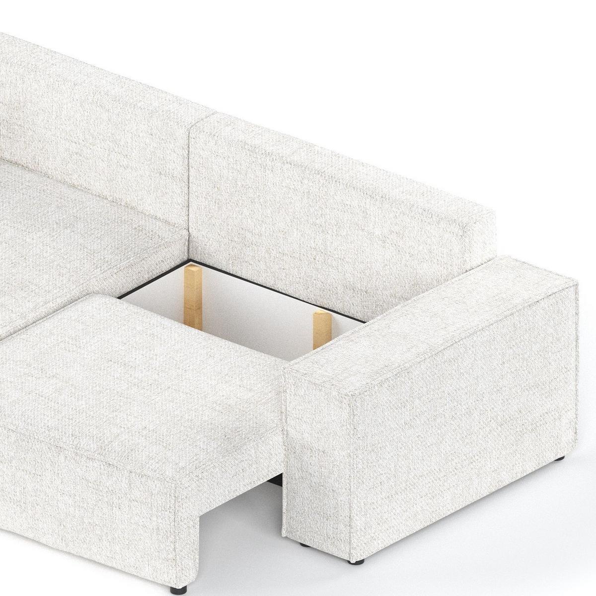 ECKSOFA AVION mit Schlaffunktion Creme im Neve Stoff - Creme/Schwarz, Holz/Holzwerkstoff (253/148cm) - AltaBeds