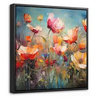 LEINWAND Bilder mit Rahmen - Blumen - Aquarell - Kunst - Botanisch - Natur - 20x20 - Orange, Textil (20/20cm) - MuchoWow
