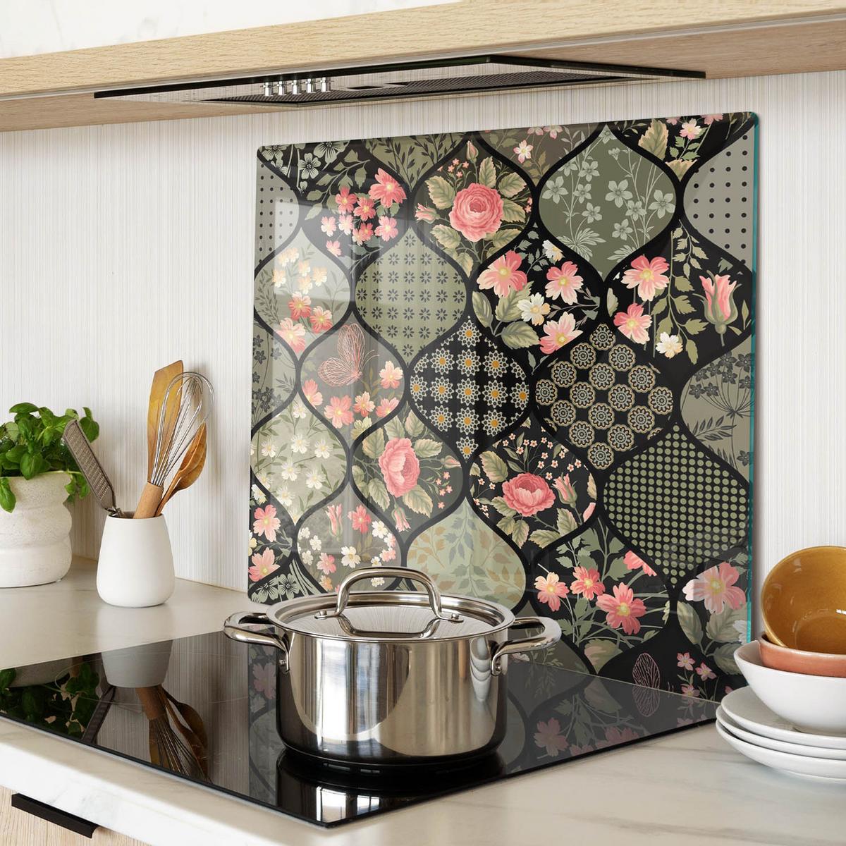 GLASPLATTE 60x52 cm Blumenmuster - Grün, Glas (60/0.4/52cm) - TULUP