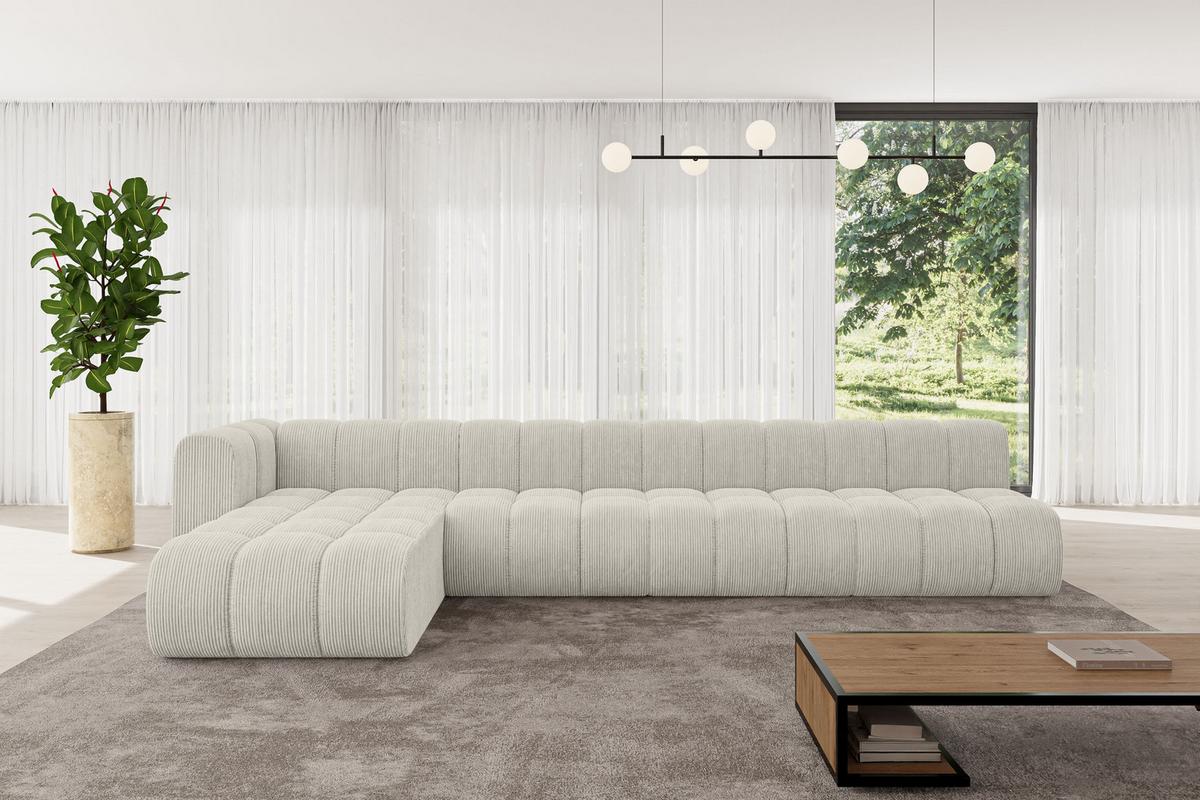 ECKSOFA modulares Sofa Darnel-L3 - 387x177x70 cm Creme - Hellgrau/Creme, Holzwerkstoff/Textil (387/177cm) - ALTDECOR