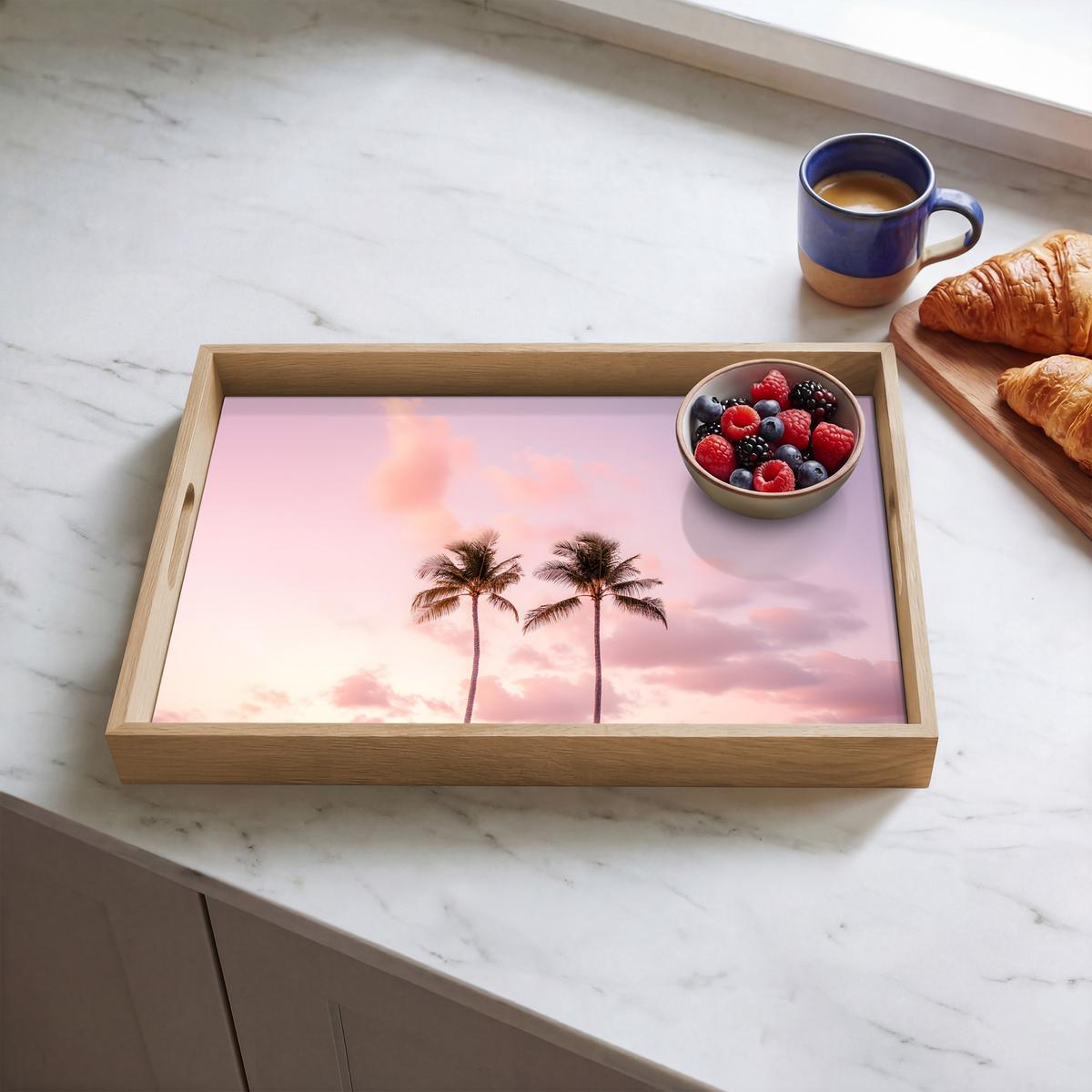 TABLETT Palmen - Lila - Wolken - Himmel 50x35 cm - Rosa, Holz (50/5/5cm) - OnlyWow