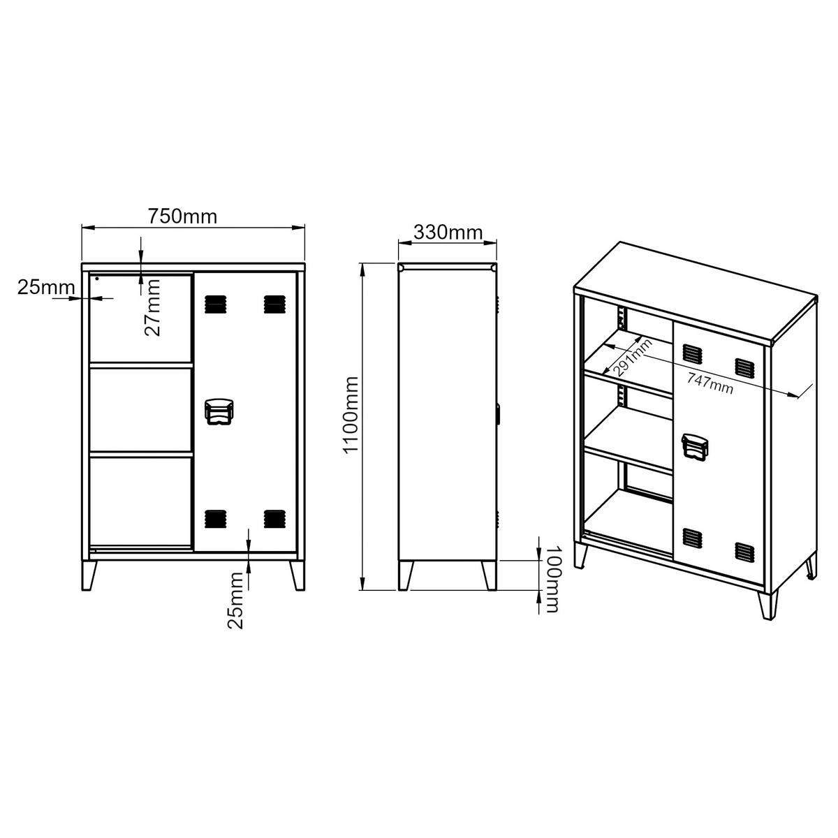 METALLSCHRANK Oripää - Dunkelgrau, Metall (75/110/33cm) - [en.casa]