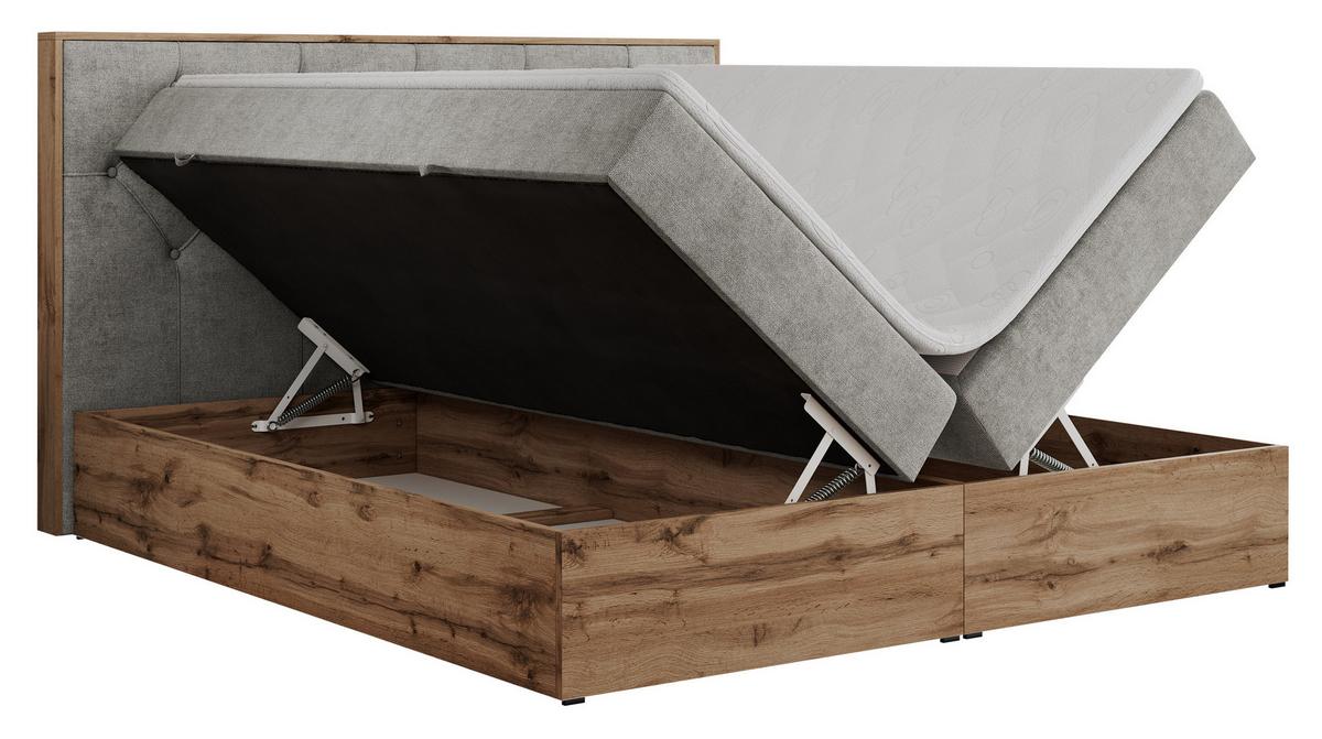 BOXBETT VENETO 140/200 Hellgrau Struktur - H3 - Hellgrau, Holz/Textil (140/200cm) - MKS