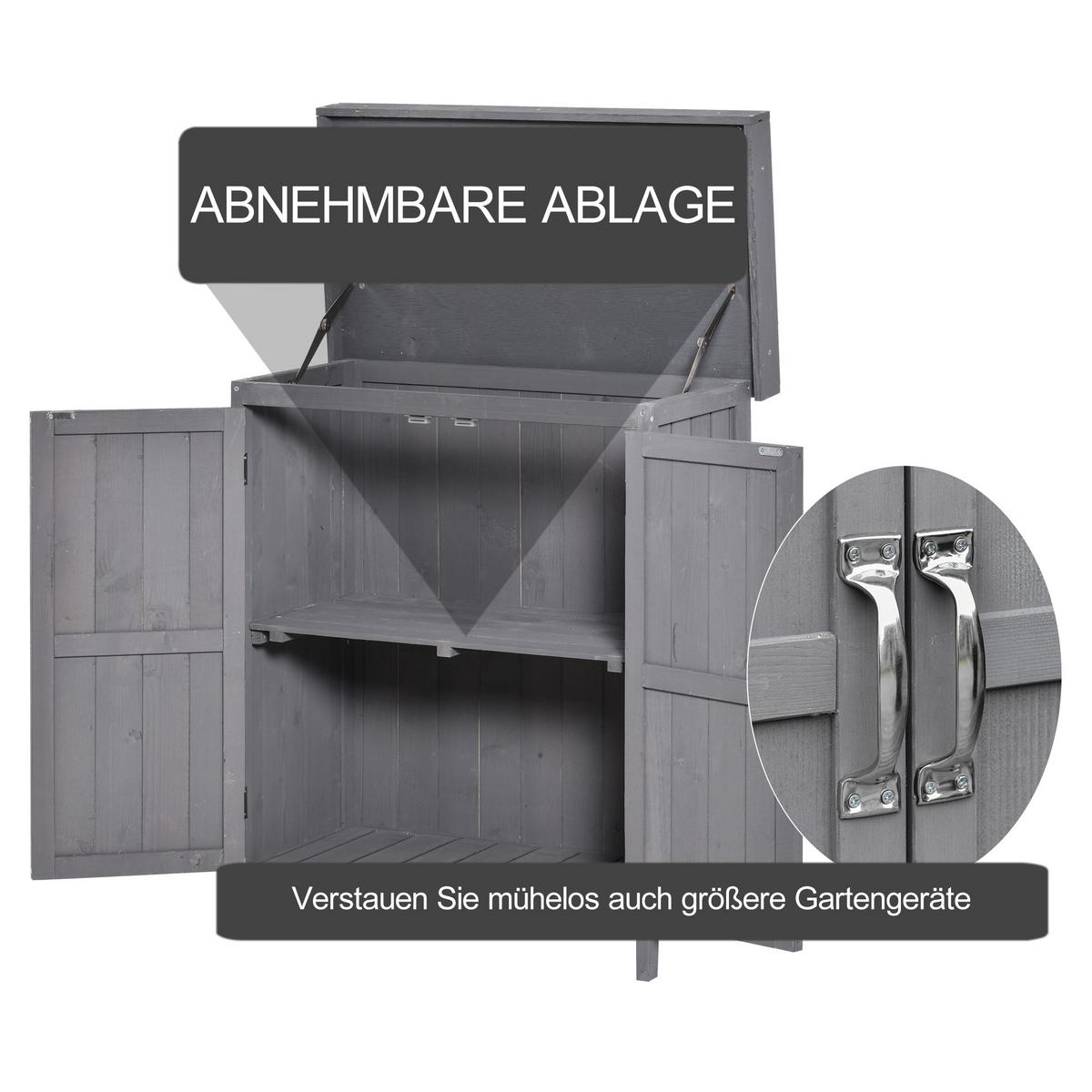 GARTENSCHRANK Geräteschuppen, Doppeltür, 2 Fächer, wetterfest, Tannenholz, Dunkelgrau - Grau, Holz (43/88/74cm) - Outsunny