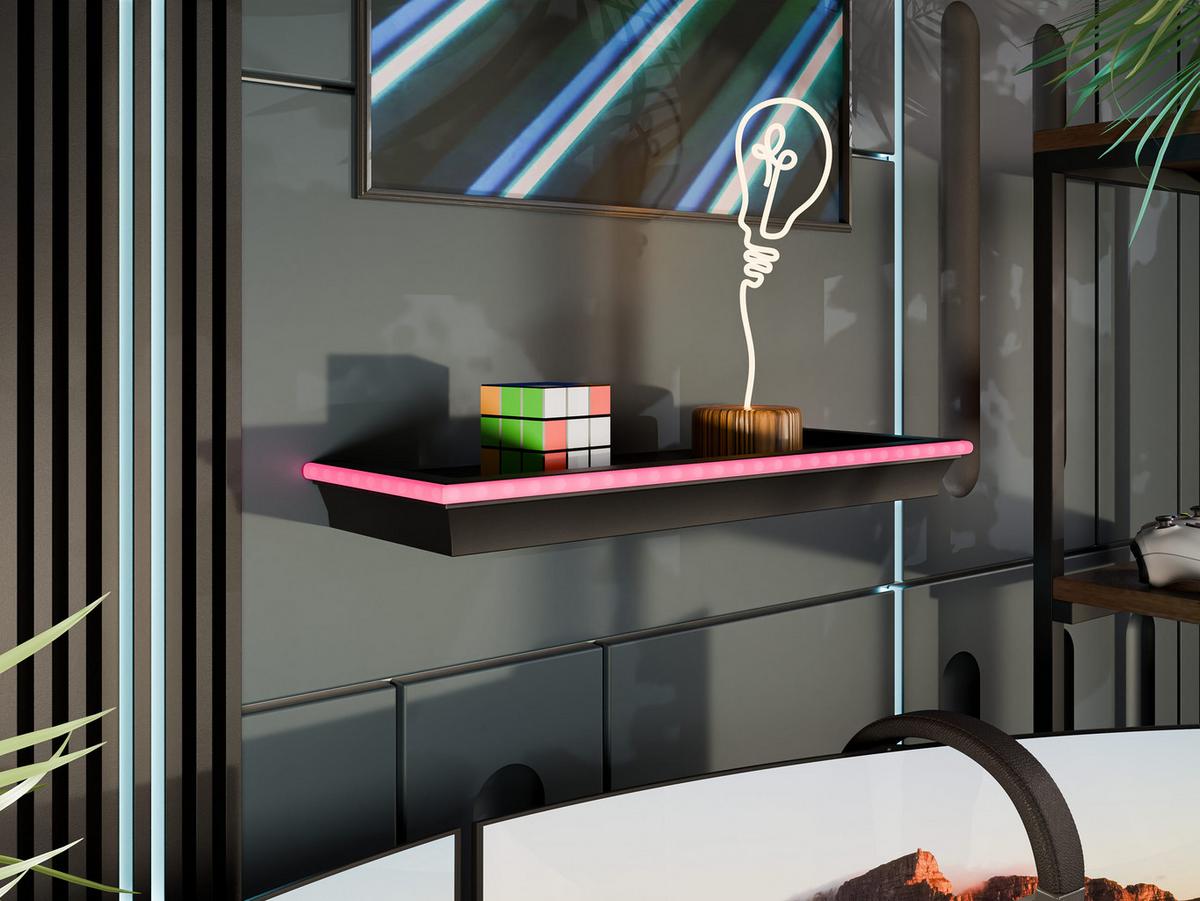 WANDREGAL Wrotyn mit Rosa LED Beleuchtung - Schwarz/Rosa, Kunststoff (46/5/16cm) - MIRJAN24