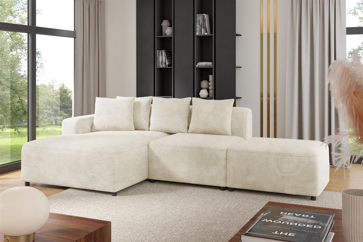 ECKSOFA Megan Xs In Poso - Creme, Holzwerkstoff/Textil (304/165cm) - Fun Möbel