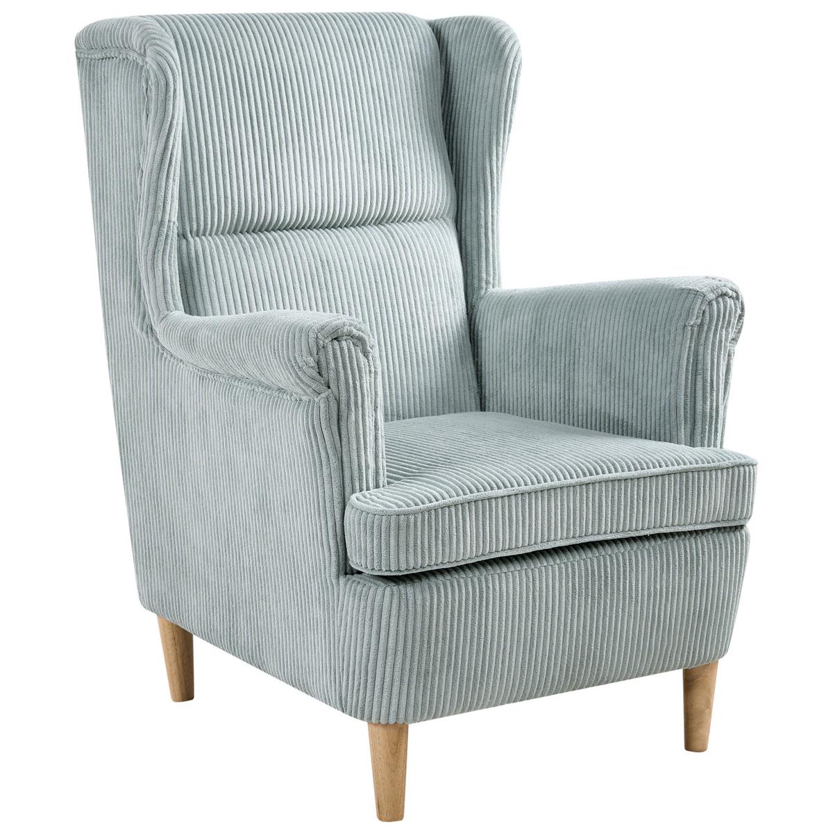 OHRENSESSEL Hellbraun Abson - Blau/Hellbraun, Textil (64/100/65cm) - Beliani