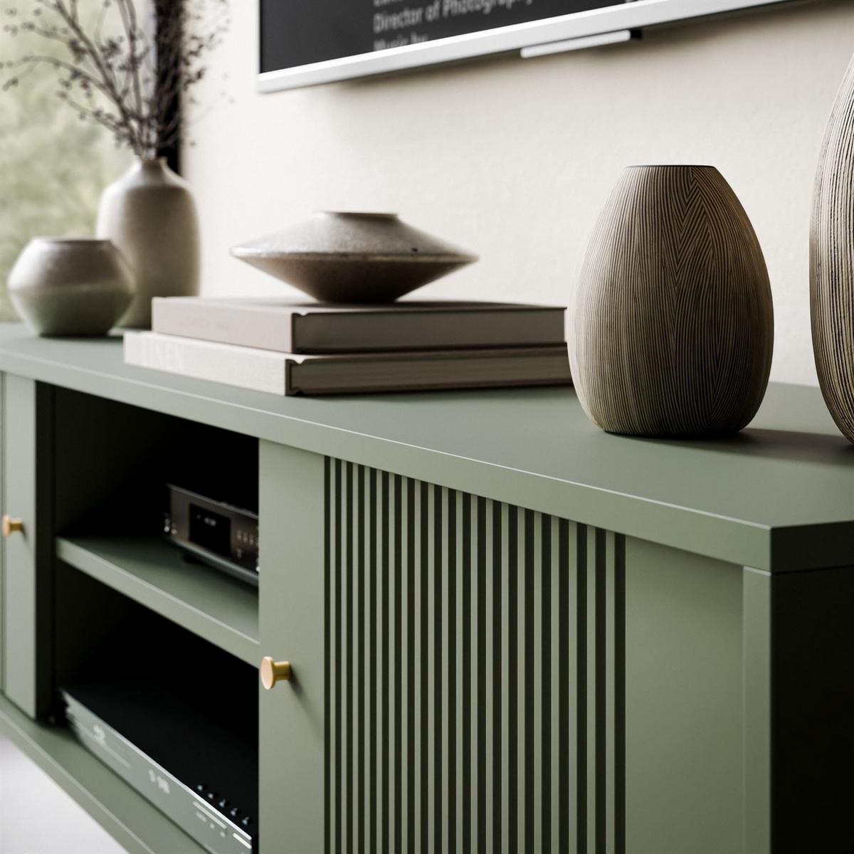 TV-UNIT VIVALDI mit geriffelten Fronten - Grün, Holzwerkstoff (155/51/39cm) - Lookway