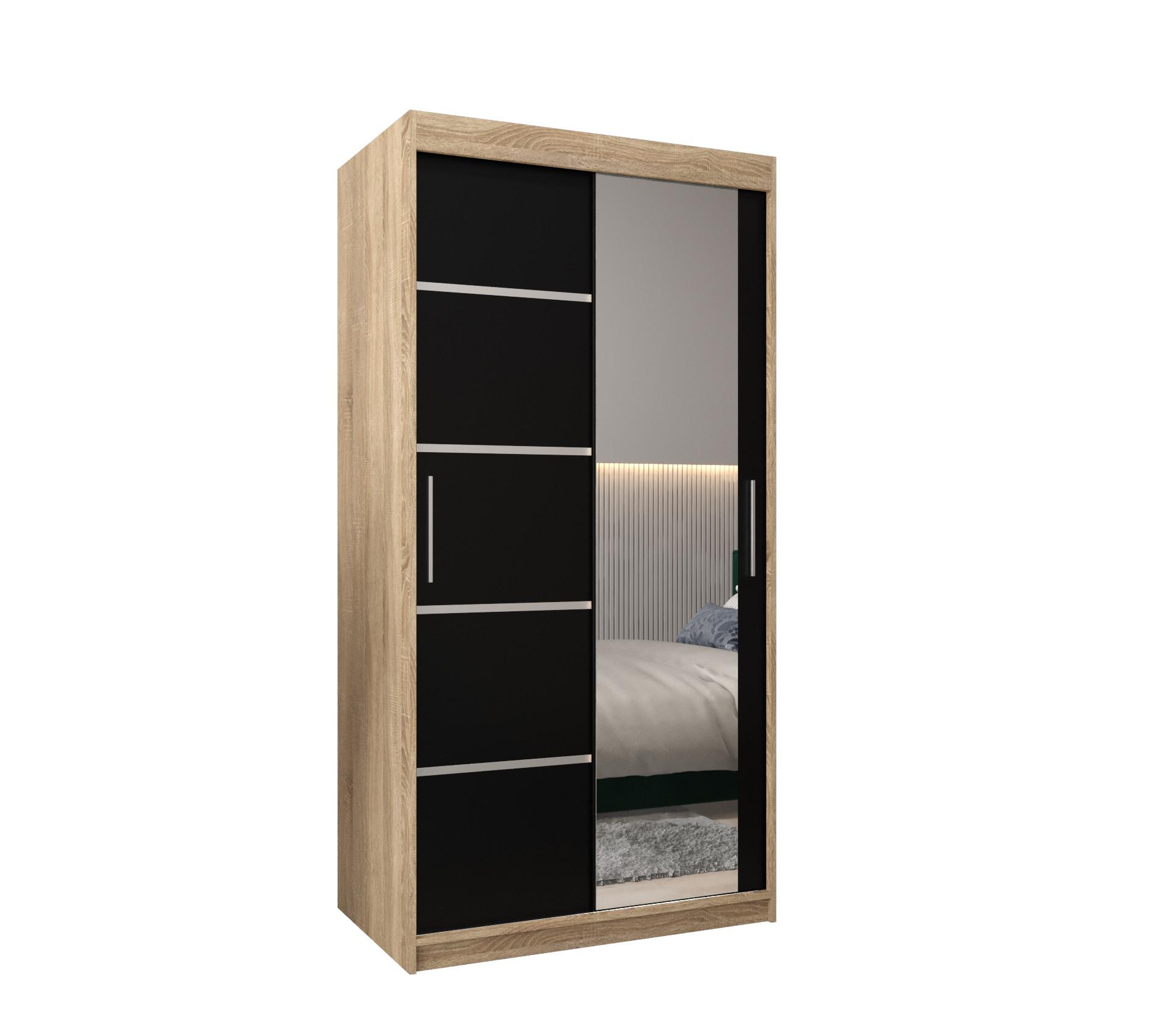 SCHWEBETÜRENSCHRANK 200/100/62 2-türig - Silberfarben/Schwarz, Holz/Kunststoff (100/200/62cm) - MÖBEL KRYSPOL