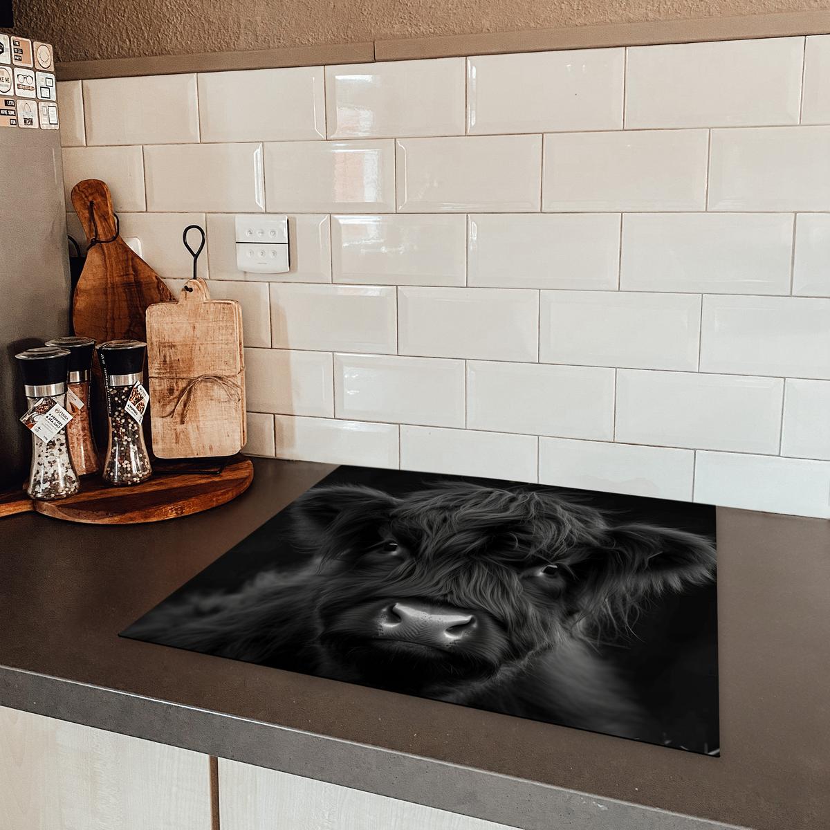 HERDABDECKPLATTE Scottish Highlander - Schwarz - Kalb - Kuh Abdeckung Ceranfeld 57.6x51.6 cm - Schwarz, Kunststoff (57.6/51.6/0.2cm) - MuchoWow