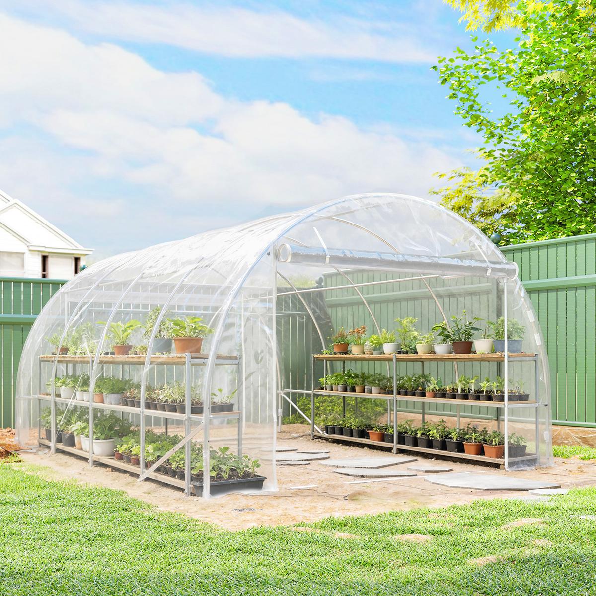 FOLIENGEWÄCHSHAUS Stahl PE Transparent - Transparent, Metall (297/199/395cm) - Outsunny