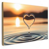 LEINWANDBILD Herz - Wasser - Sonnenuntergang - Natur - Zen Gemälde 60x40 cm - Bernsteinfarben, Textil (60/40cm) - MuchoWow