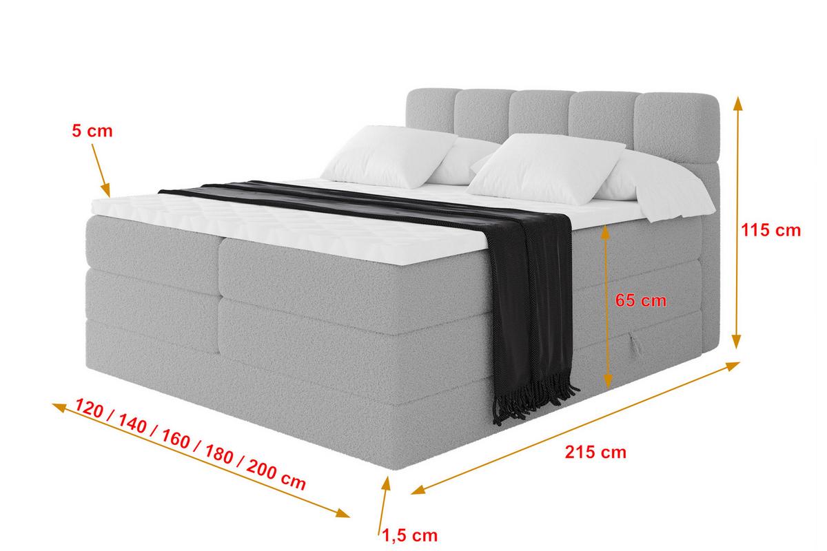 BOXBETT mit Matratze H3/H4 - FAMA KING - 140x200 cm Hellgrau Quelle - Hellgrau, Holzwerkstoff (140/200cm) - ALTDECOR