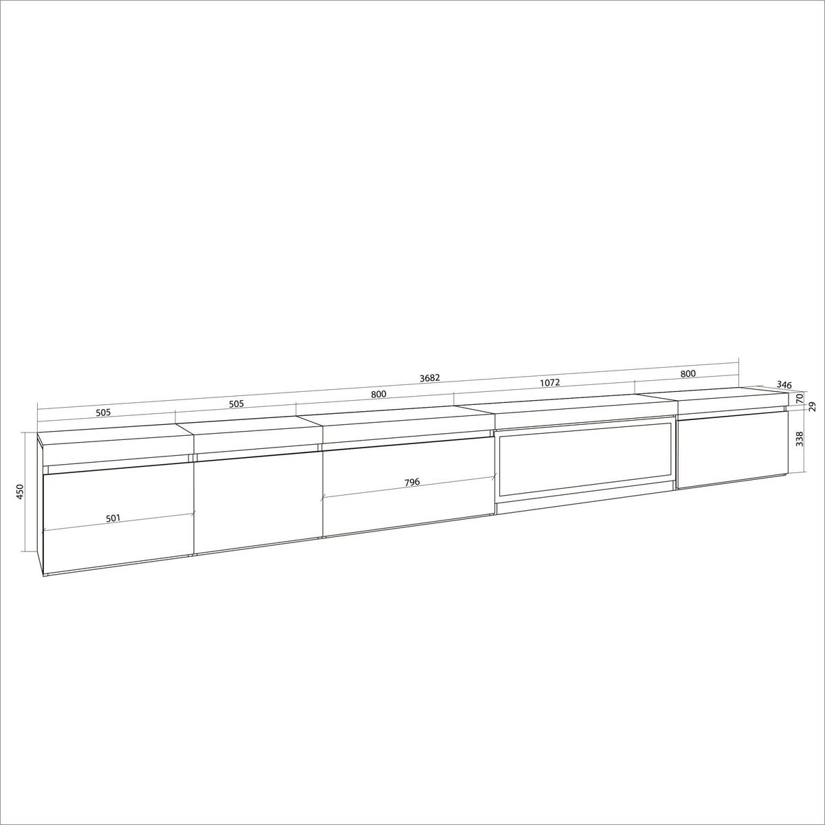 LOWBOARD Elektrokamin XXL, Hängend, Schwarz, 368/35/45cm - Schwarz, Holzwerkstoff (368/45/35cm) - Skraut Home