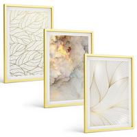 BILDER SET 3er Set - 40x60 cm Goldrahmen - Blättermuster Marmor abstrakt - Goldfarben, Kunststoff (40/60cm) - TULUP