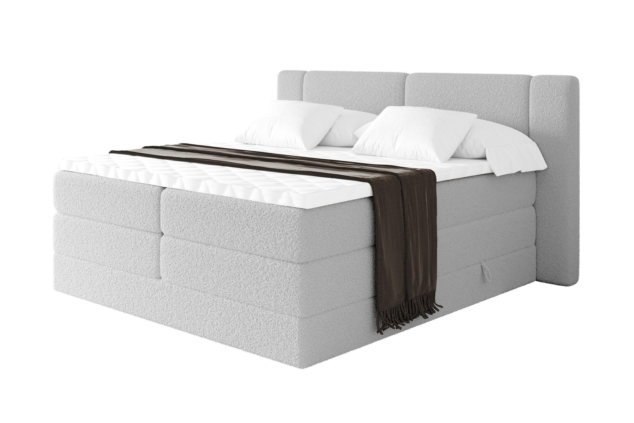 BOXSPRINGBETT mit Matratze H3/H4 - EVON KING - 180x200 cm Hellgrau - Hellgrau, Holzwerkstoff (180/200cm) - ALTDECOR