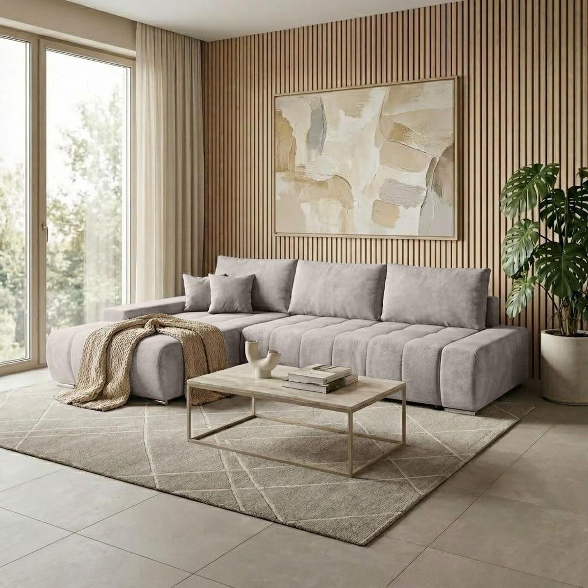ECKSOFA Draco L beige links - Chromfarben/Beige, Textil/Metall (267/186cm) - Beautysofa