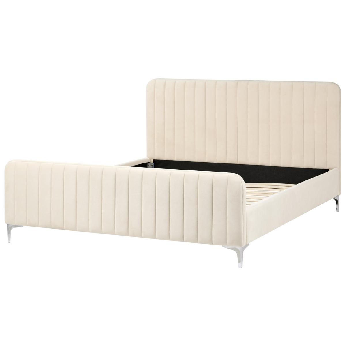 BETT mit Lattenrost 160/200 cm Samtstoff Hellbeige Lunan - Beige, Textil (160/200cm) - Beliani