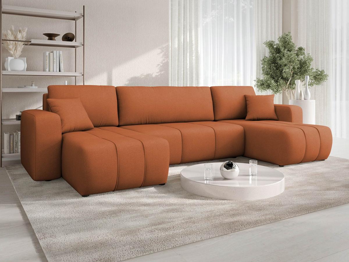 WOHNLANDSCHAFT Furyn U - Schwarz/Orange, Holz/Kunststoff (312/82/145cm) - MIRJAN24