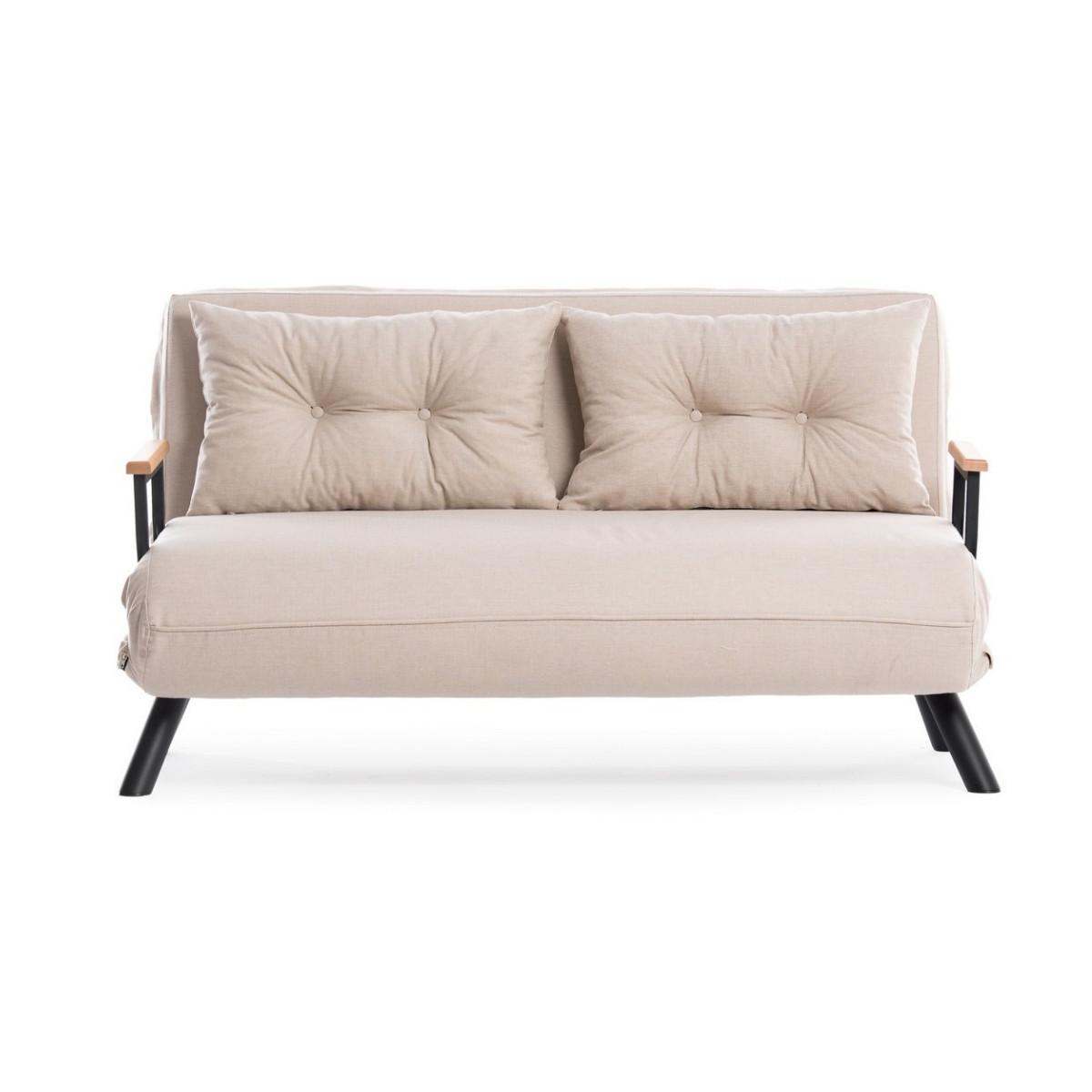SCHLAFSOFA für 2 Personen mit Stoffbezug und Metallfüßen 133/50/41 cm - Ecru, Metall (50/41/121cm) - Calicosy