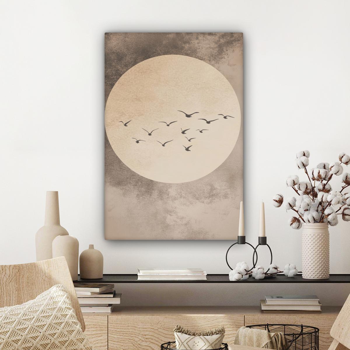 LEINWANDBILD Vogel - Beige - Japanisch Wanddeko 40x60 cm - Taupe, Textil (40/60cm) - MuchoWow