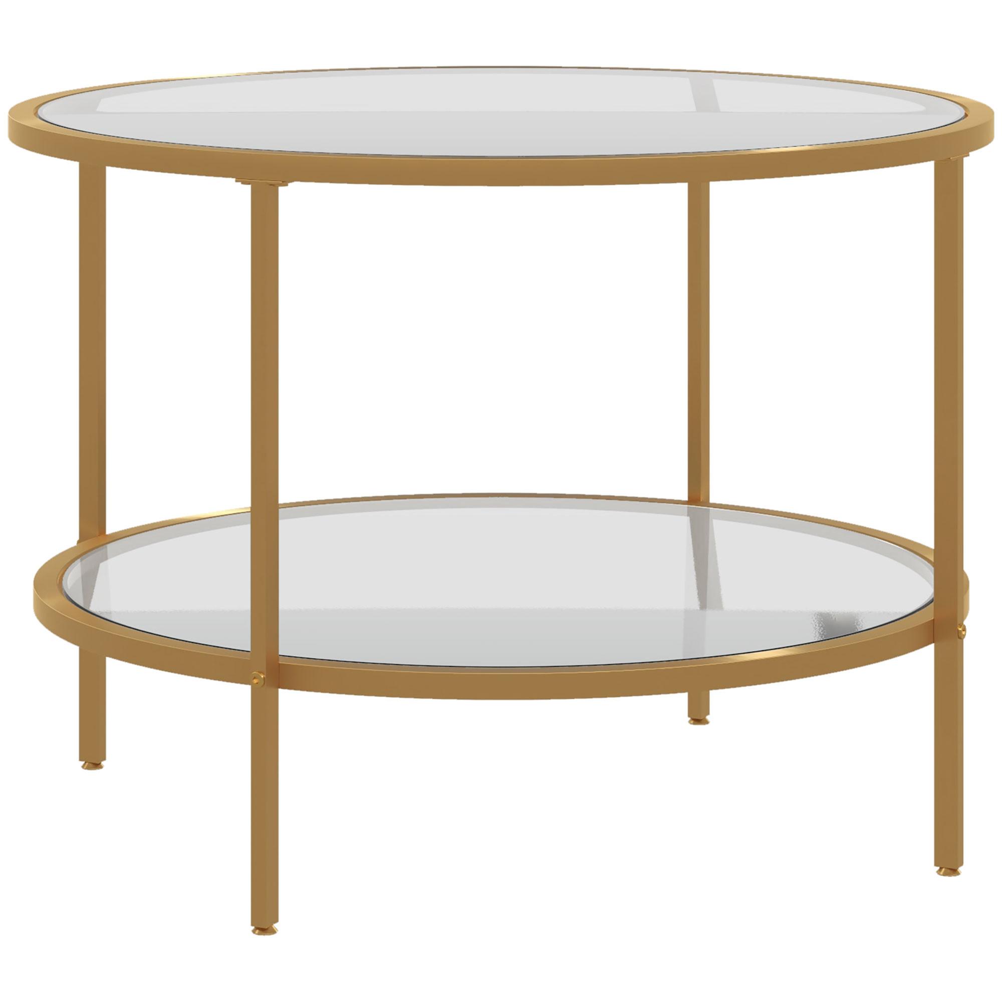 BEISTELLTISCH, Gehärtetes Glas, Gold - Goldfarben, Glas (60/60/43cm) - HOMCOM