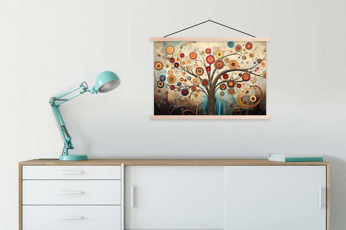 POSTER MIT MAGNETLEISTEN Baum - Baum des Lebens - Farbe Wanddeko 90x60 cm - Braun, Textil (90/60/0.15cm) - MuchoWow