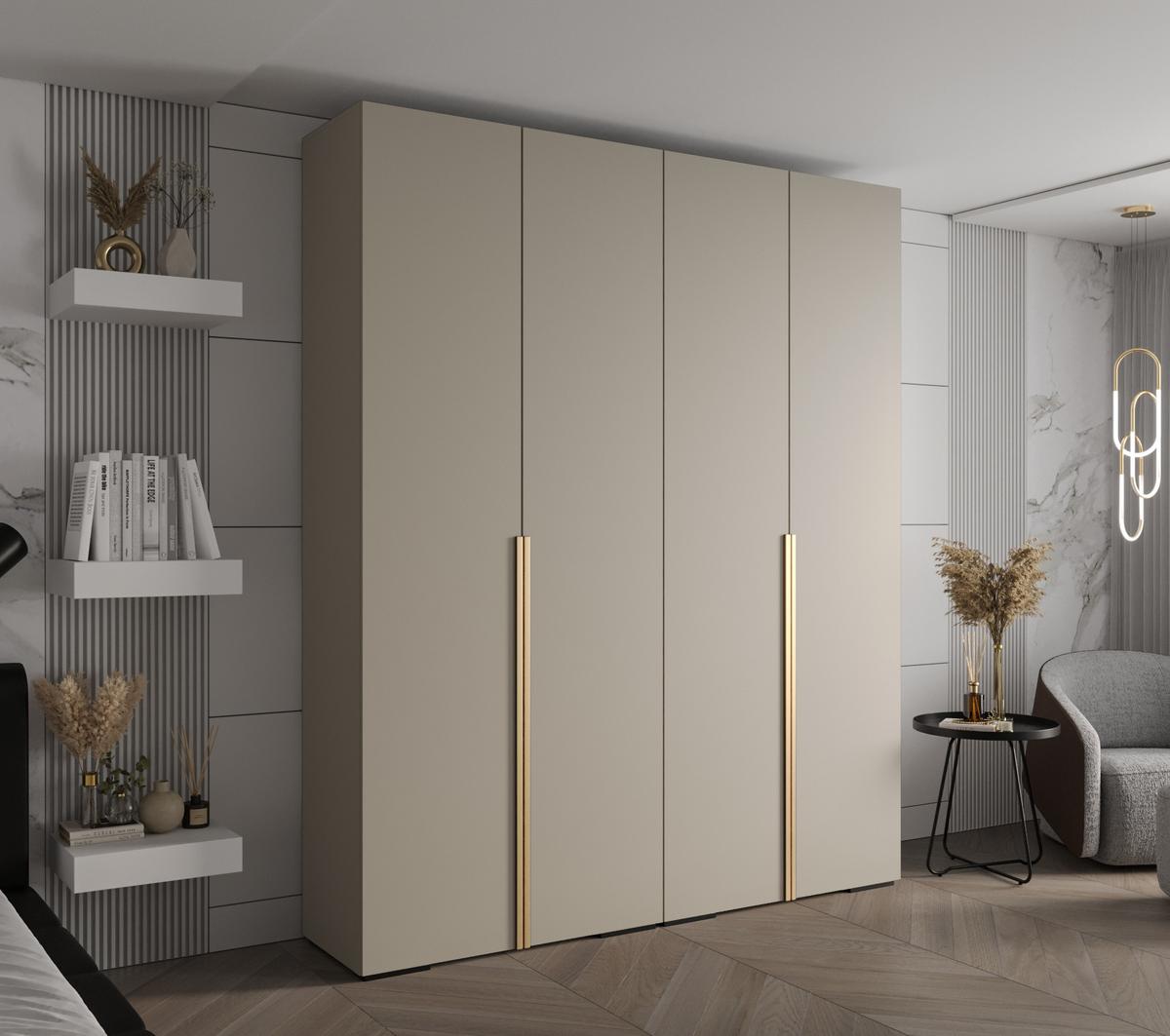 DREHTÜRENSCHRANK 236.7/200/47 4-türig - Kaschmir/Goldfarben, Holz/Metall (200/236.7/47cm) - MÖBEL KRYSPOL