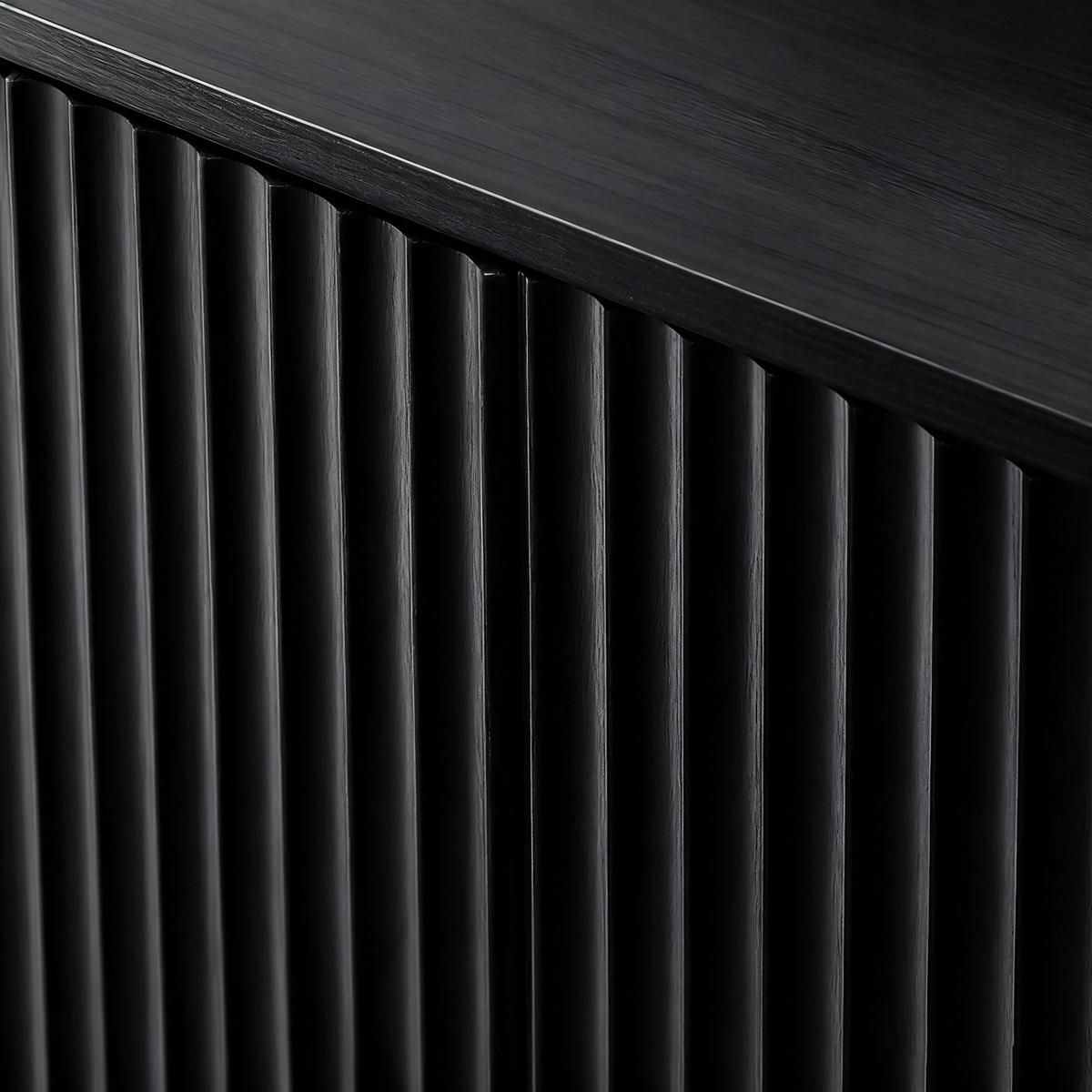 SIDEBOARD Schwarz & Holz-Optik 150 cm mit Wellen-Design & 4 Türen - Schwarz, Holzwerkstoff (150/70.5/40cm) - Urban Meuble