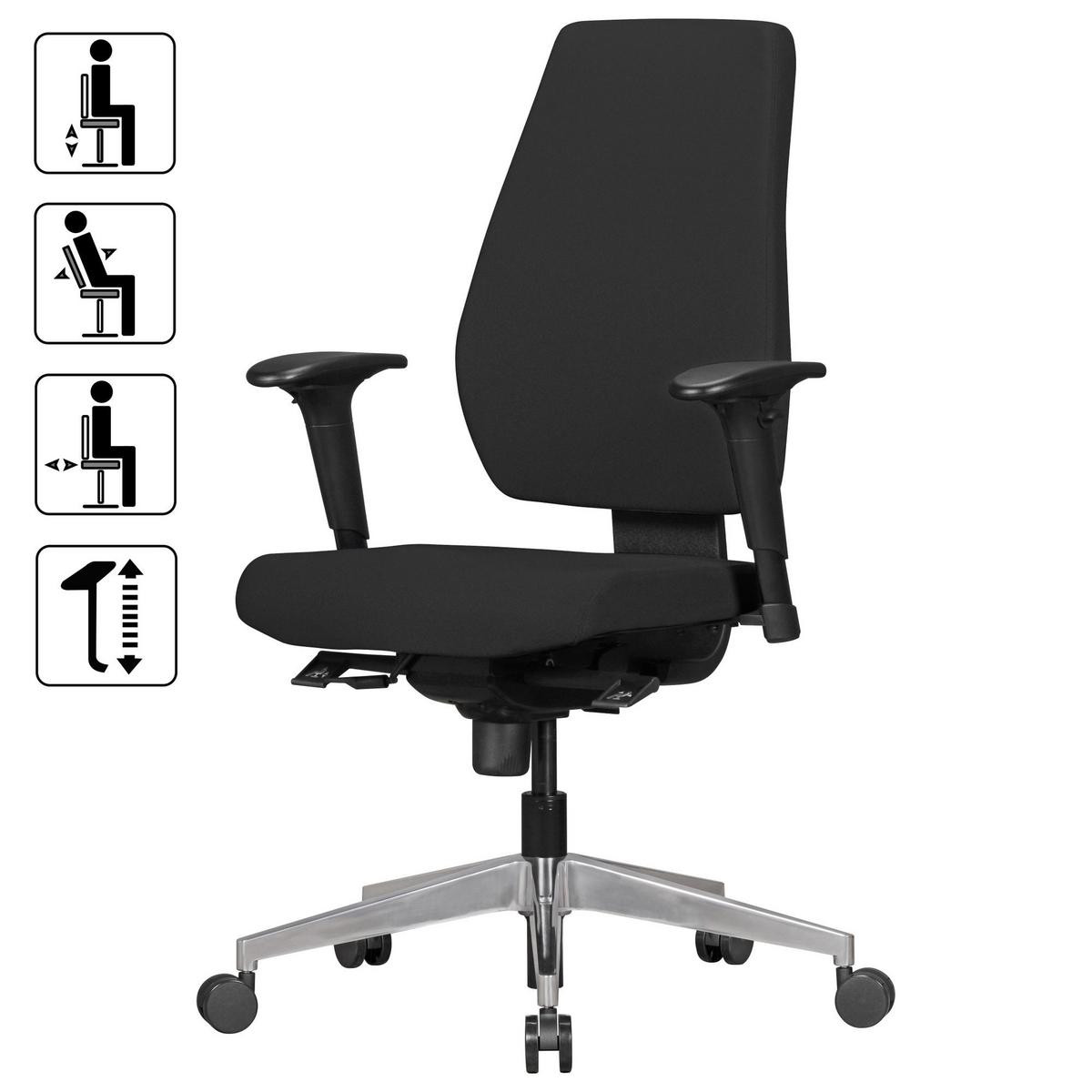 BÜROSTUHL Stoff mit Lendenstütze, höhenverstellbaren Armlehnen und Aluminiumfuß LATINA - Silberfarben/Schwarz, Textil/Metall (70/119/63cm) - KADIMA DESIGN