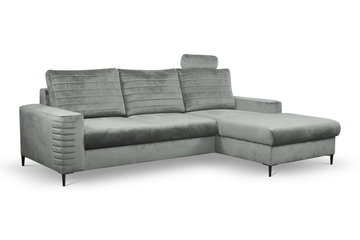 ECKSOFA GRIFO R-S Grau Velours-Stoff mit Schlaffunktion - Grau, Holz (253/165cm) - MASSENO