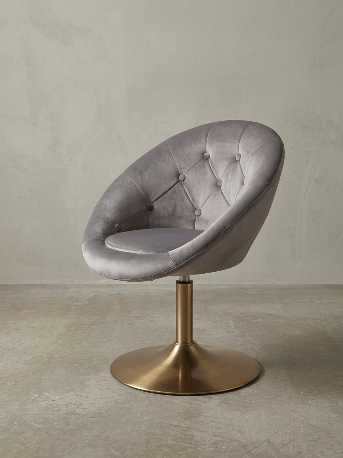 LOUNGESESSEL Chesterfield-Stil mit Samtbezug und 360° Drehfunktion, Grau 67x62x100 cm - Goldfarben/Grau, Textil/Metall (67/100/62cm) - KADIMA DESIGN