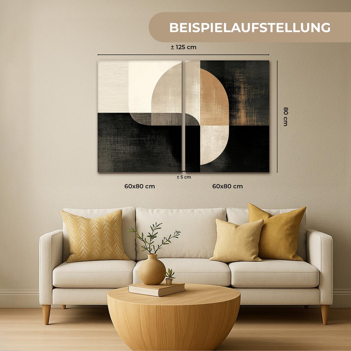LEINWANDBILD 2er Set Formen - Abstrakt - Gold 100x70 cm - Schwarz, Textil (100/70cm) - MuchoWow