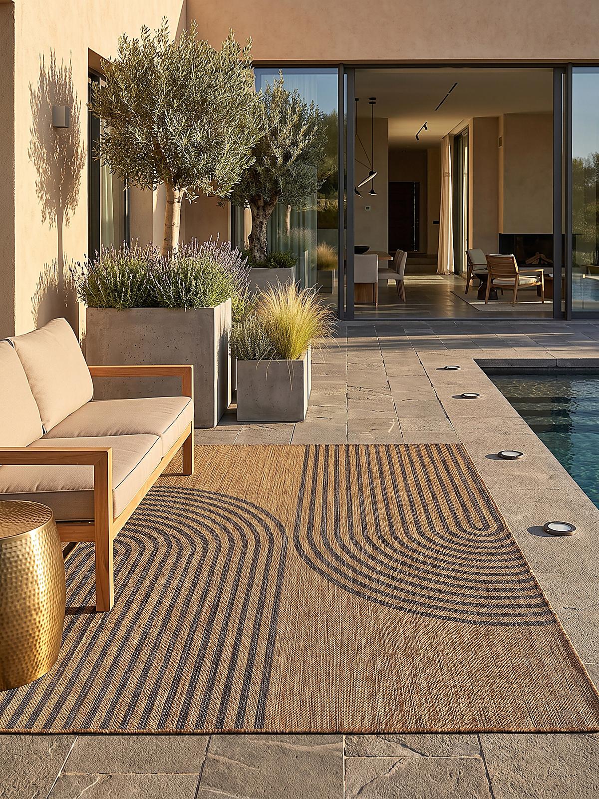 TEPPICH Flachgewebe, Outdoor, Fußbodenheizung-geeignet, mit Bogenmuster, VIGOLENO in Braun-Schwarz, 200 x 280 cm - Braun, Textil (200/280cm) - KADIMA DESIGN
