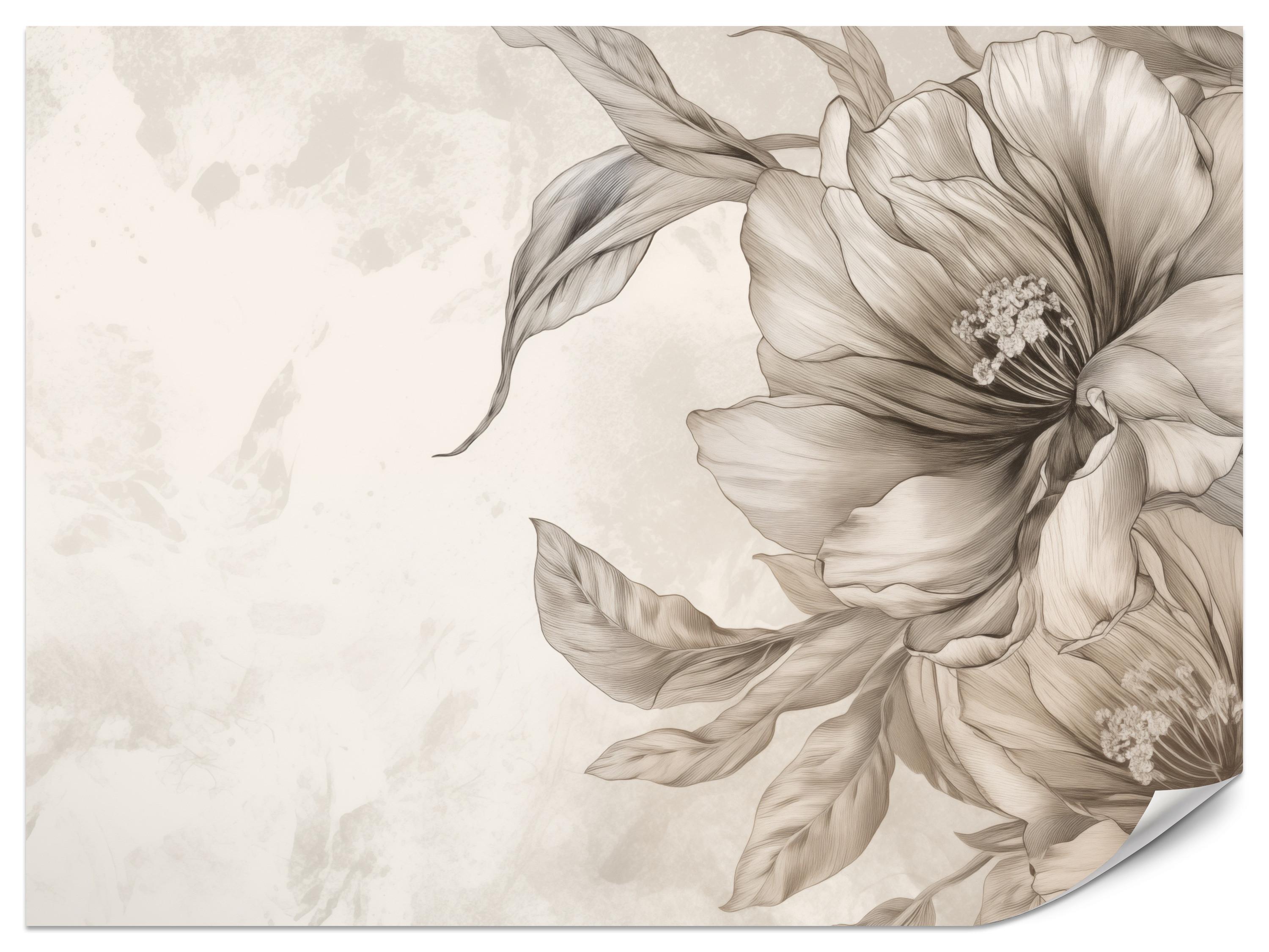FOTOTAPETE für Schlafzimmer Zarte Beige Blumen Minimalismus Modern 500x350 - Beige, Papier (500/350cm) - Muralo