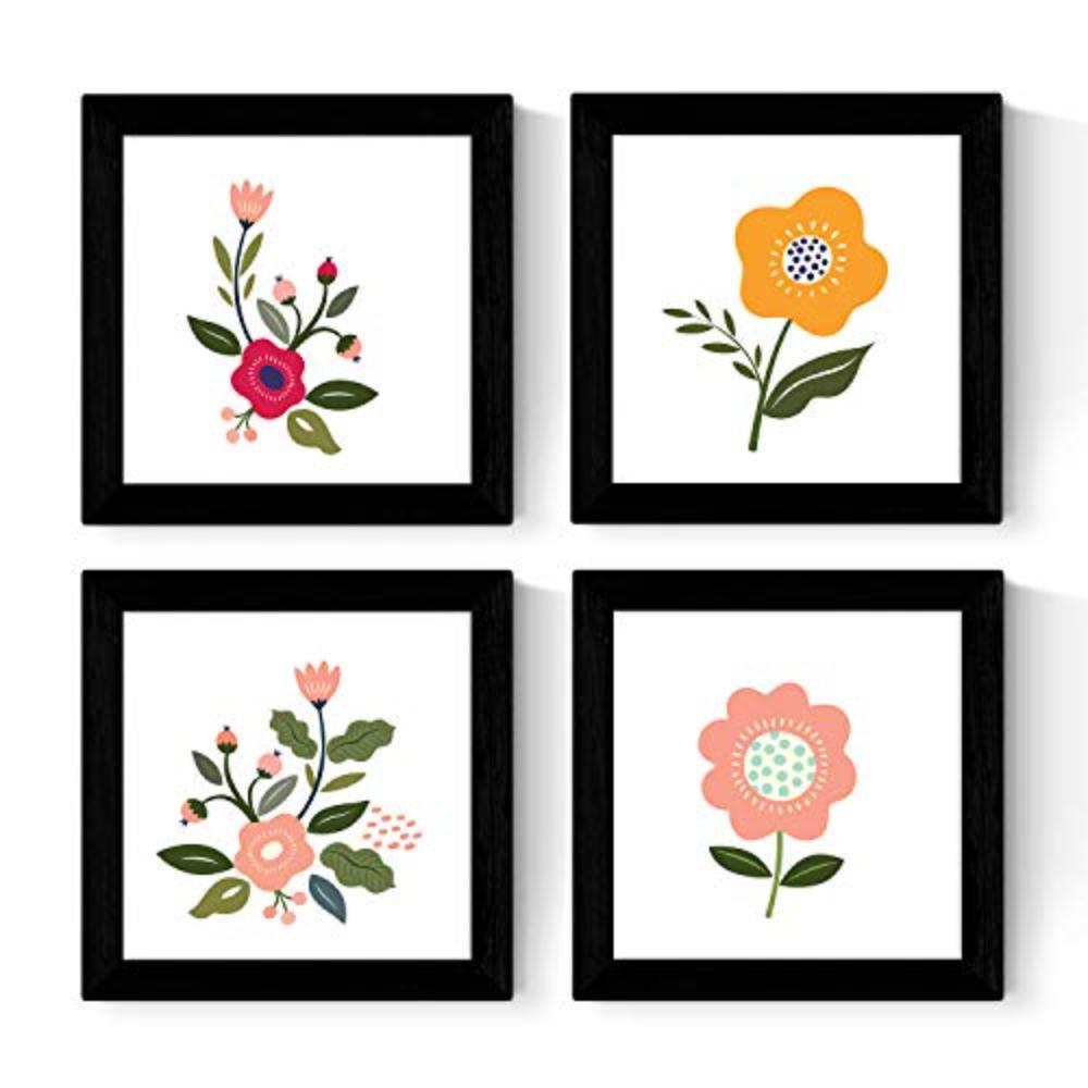 POSTER Set mit 4 florierenden Blumen Rosen und Orangen 25x25 cm Rahmenlos - Klar, Papier (25/3cm) - Nacnic